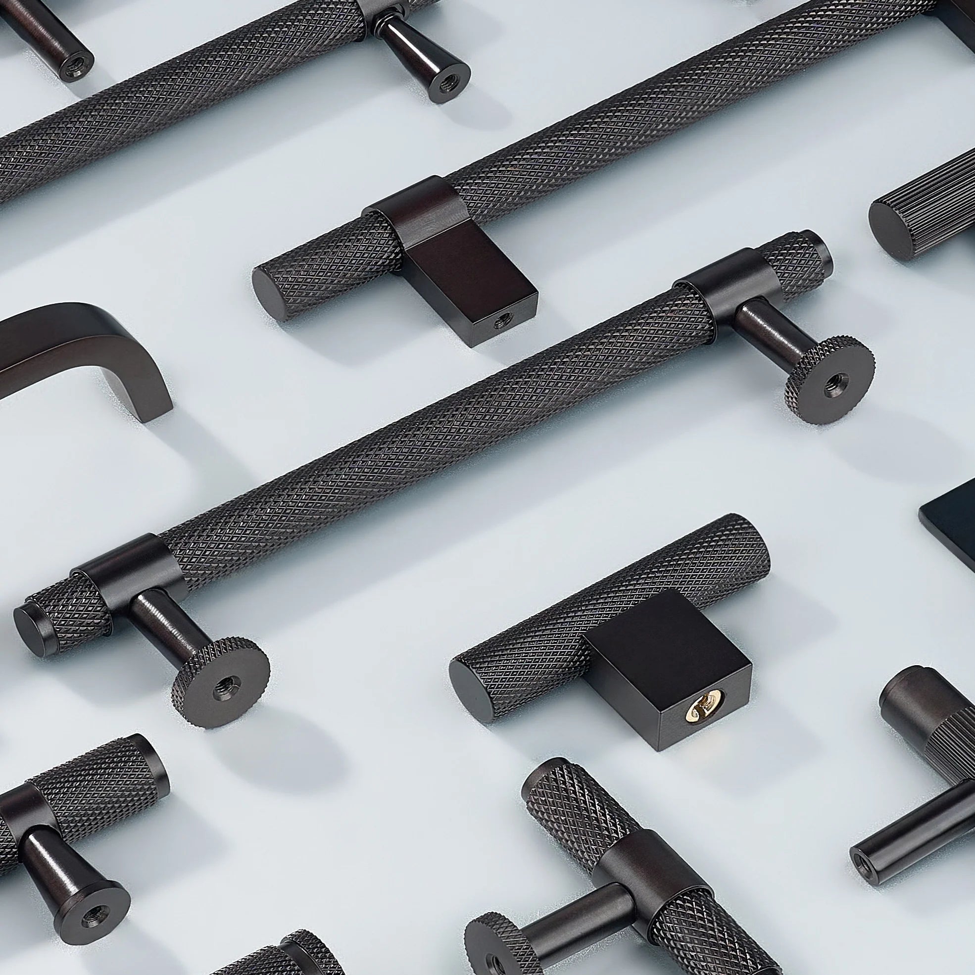 Cabinet Handles and Cabinet Knobs in Diamond Knurled, Linear Knurled, T shape, Curve shape in oil rubbed bronze
