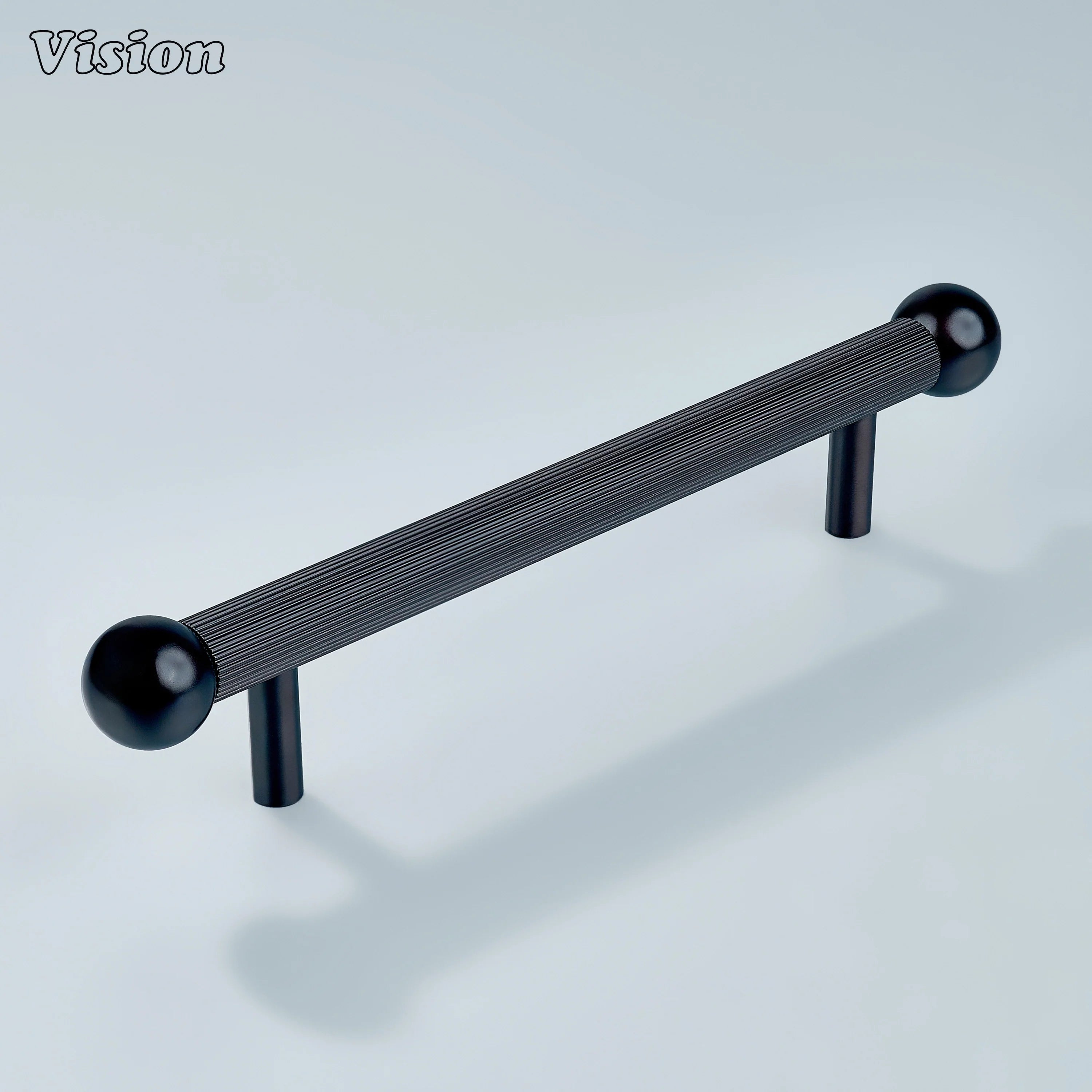Oil Rubbed Bronze linear cabinet handle with textured grip and ball ends for kitchens.