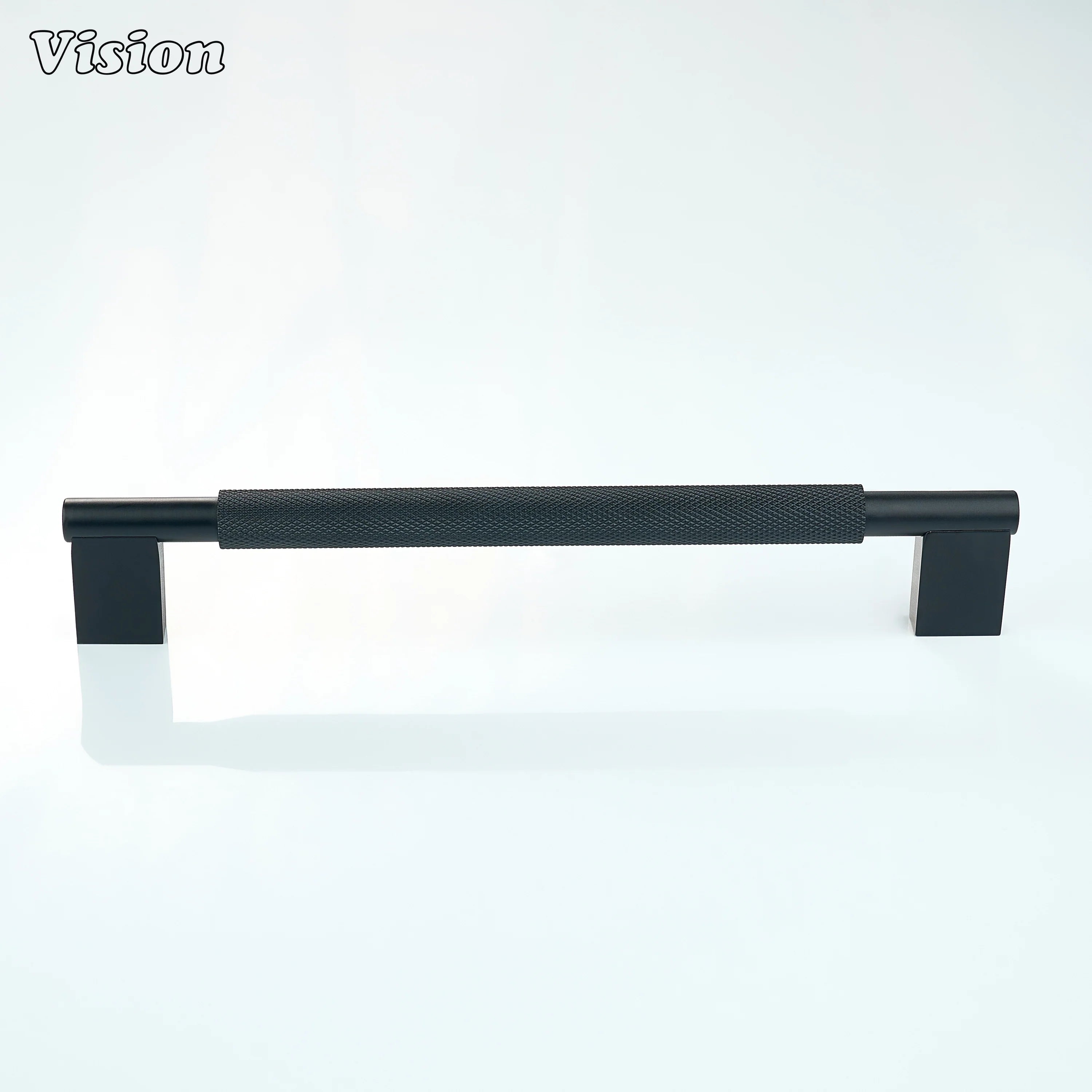 Black knurled pull handle with detailed bar for drawer fronts