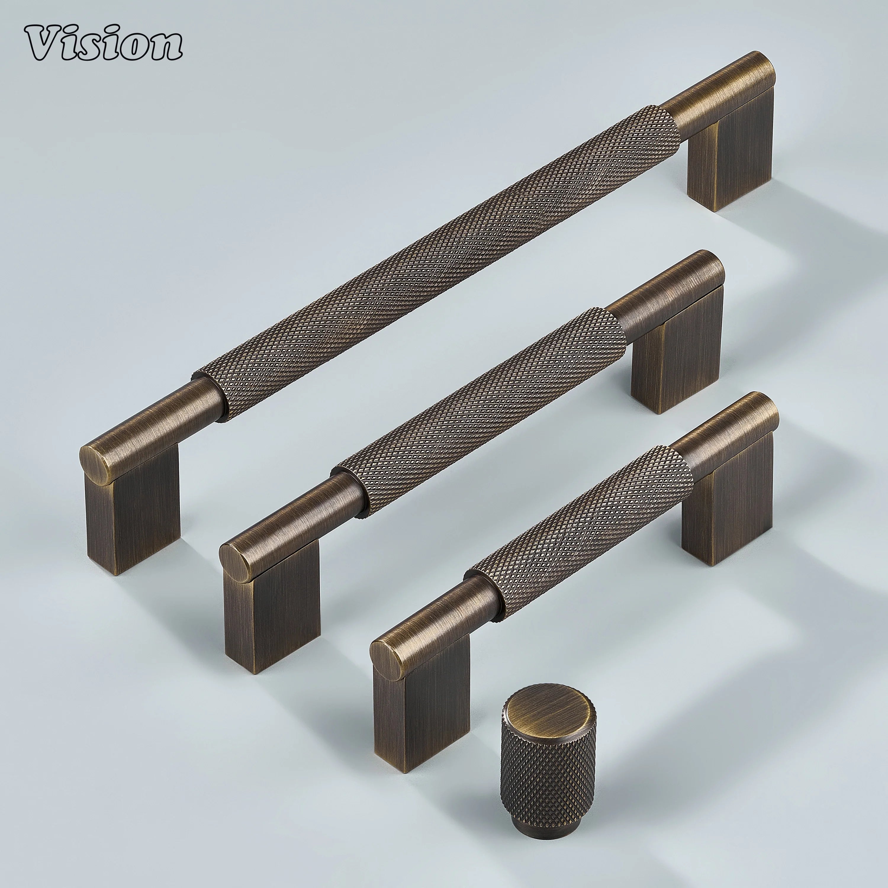 Kronos Knurled Brass Cabinet Handle - Antique Bronze