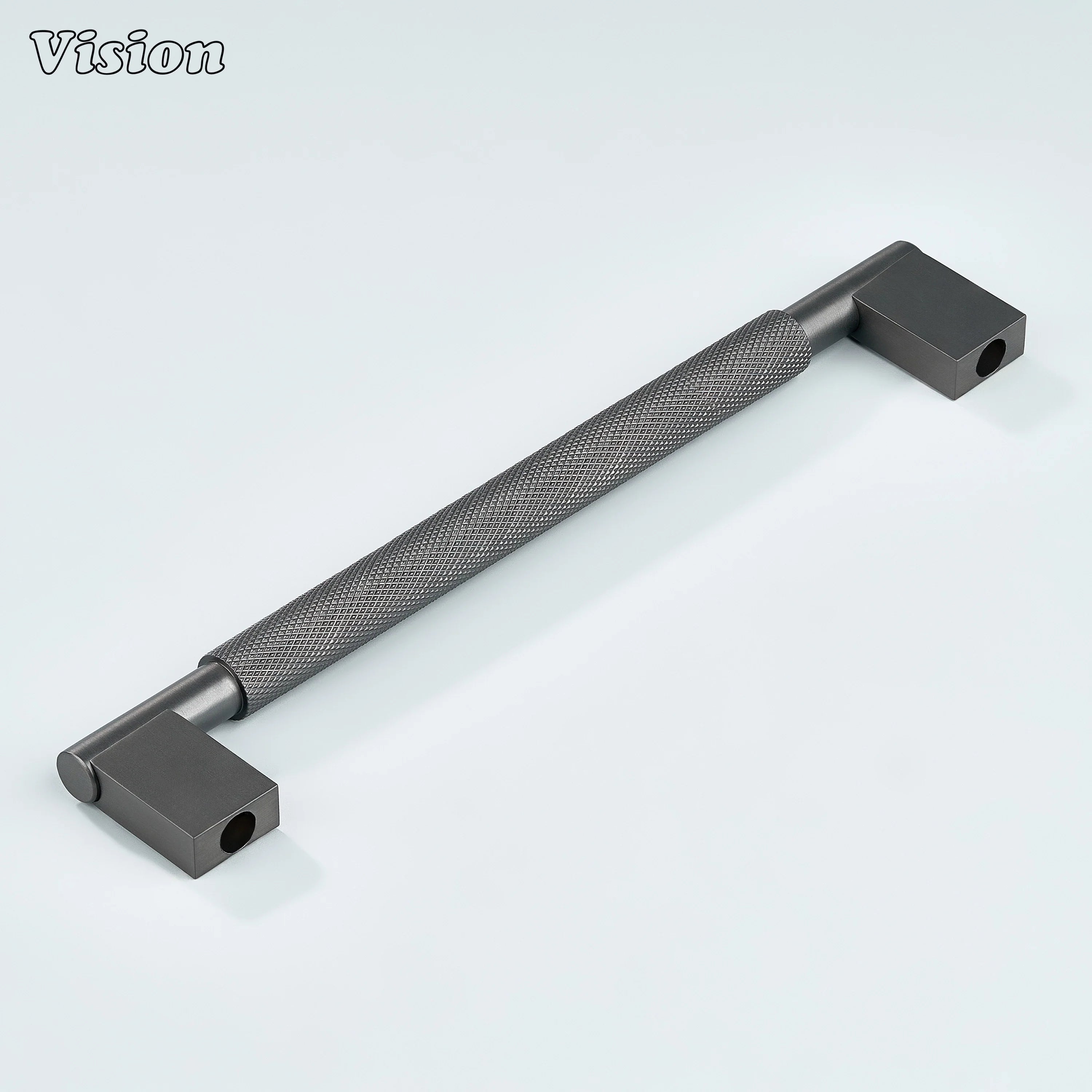 Kronos Gunmetal finish knurled handle installed on kitchen cabinets