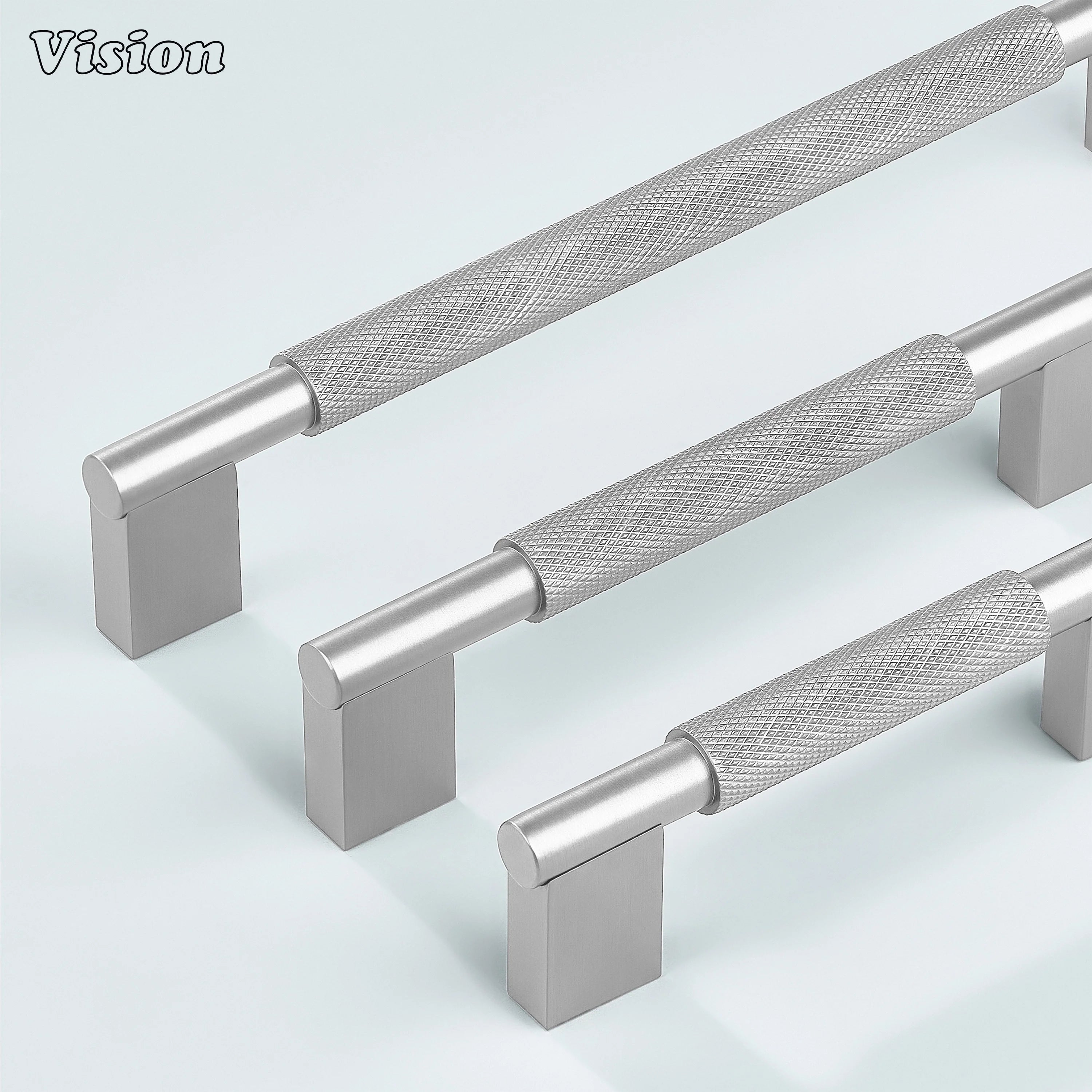 Solid brass Silver Kronos knurled handle with square legs for cabinets