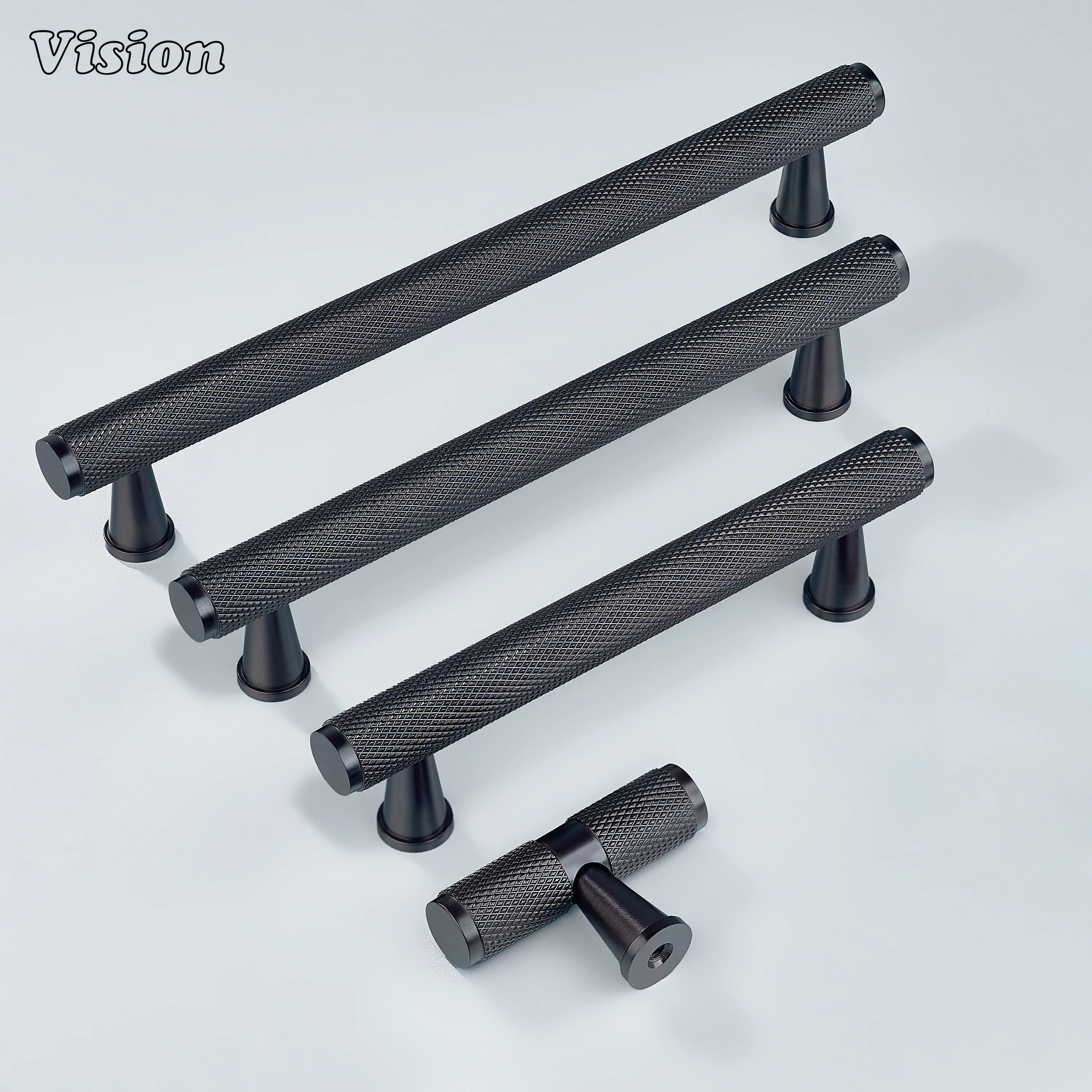 Oil rubbed bronze knurled handle used on wardrobes.