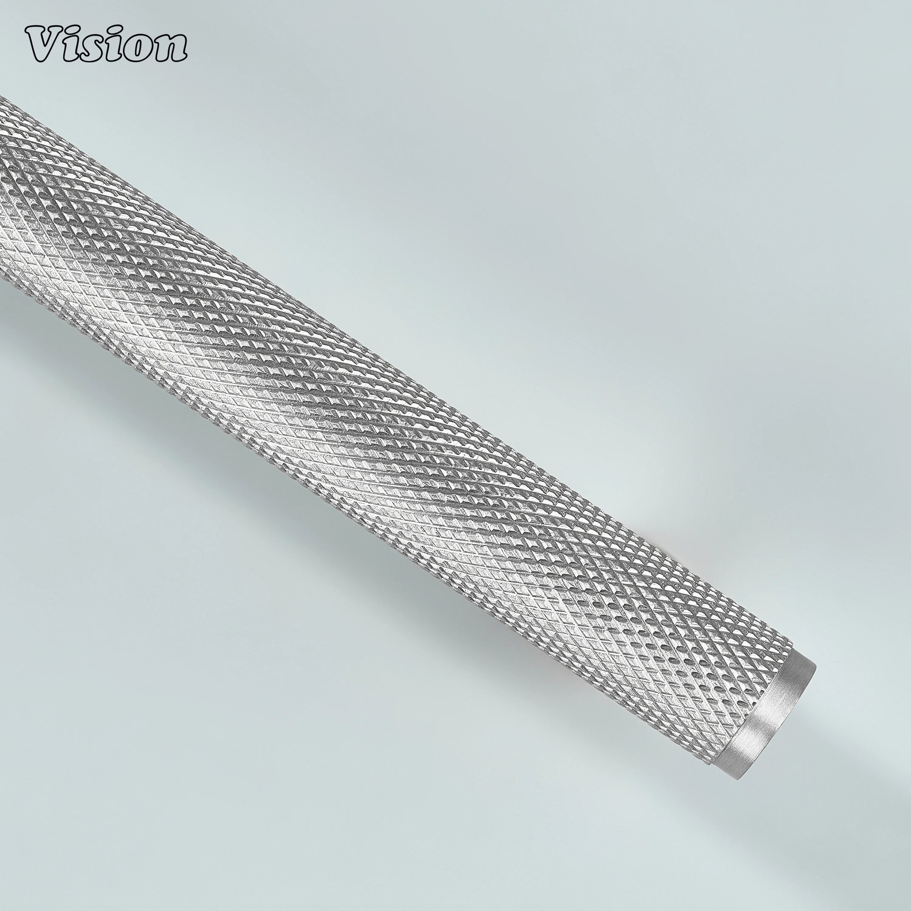 Silver textured cabinet pull used for furniture drawers.