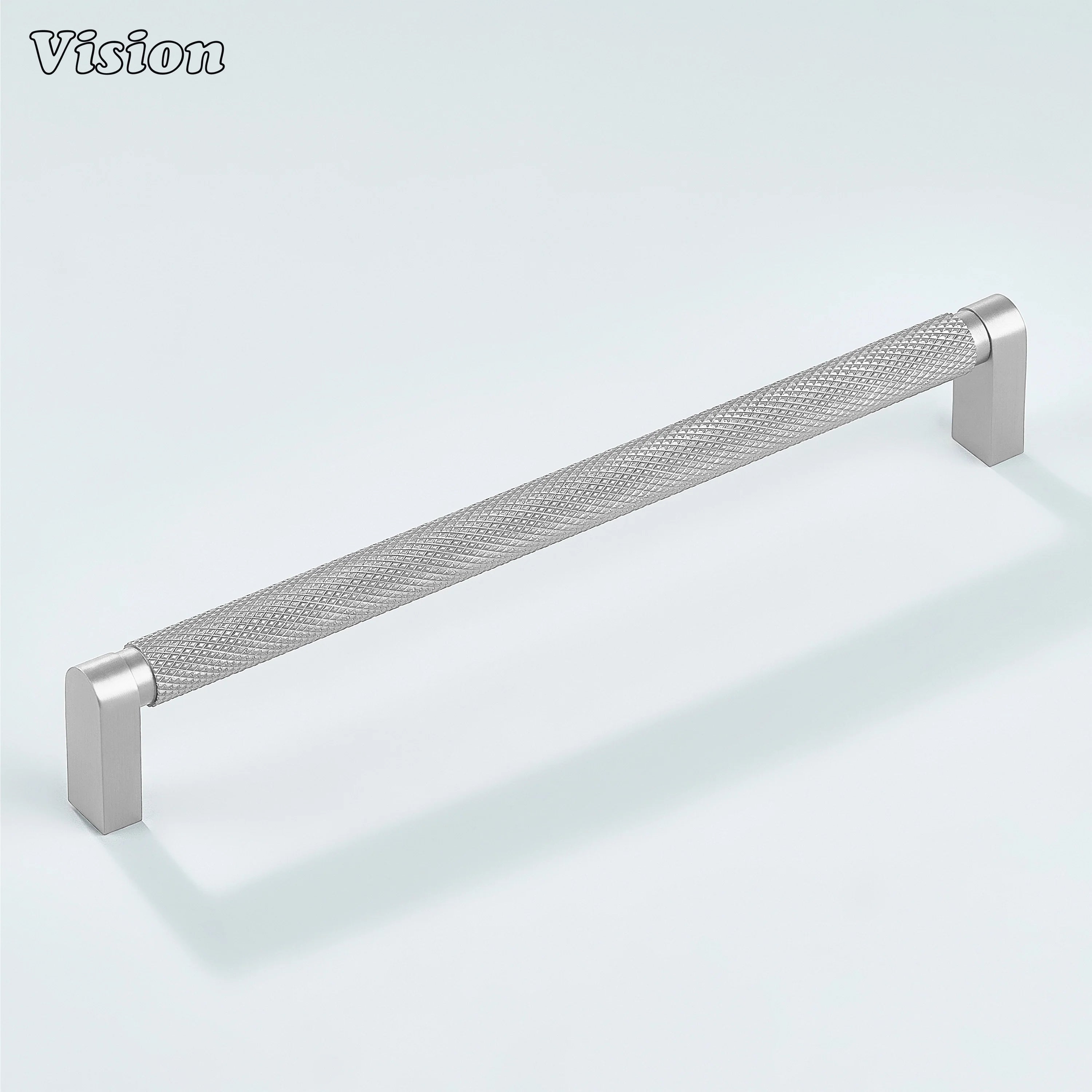 Silver ripple knurled cabinet handle used on cupboards.