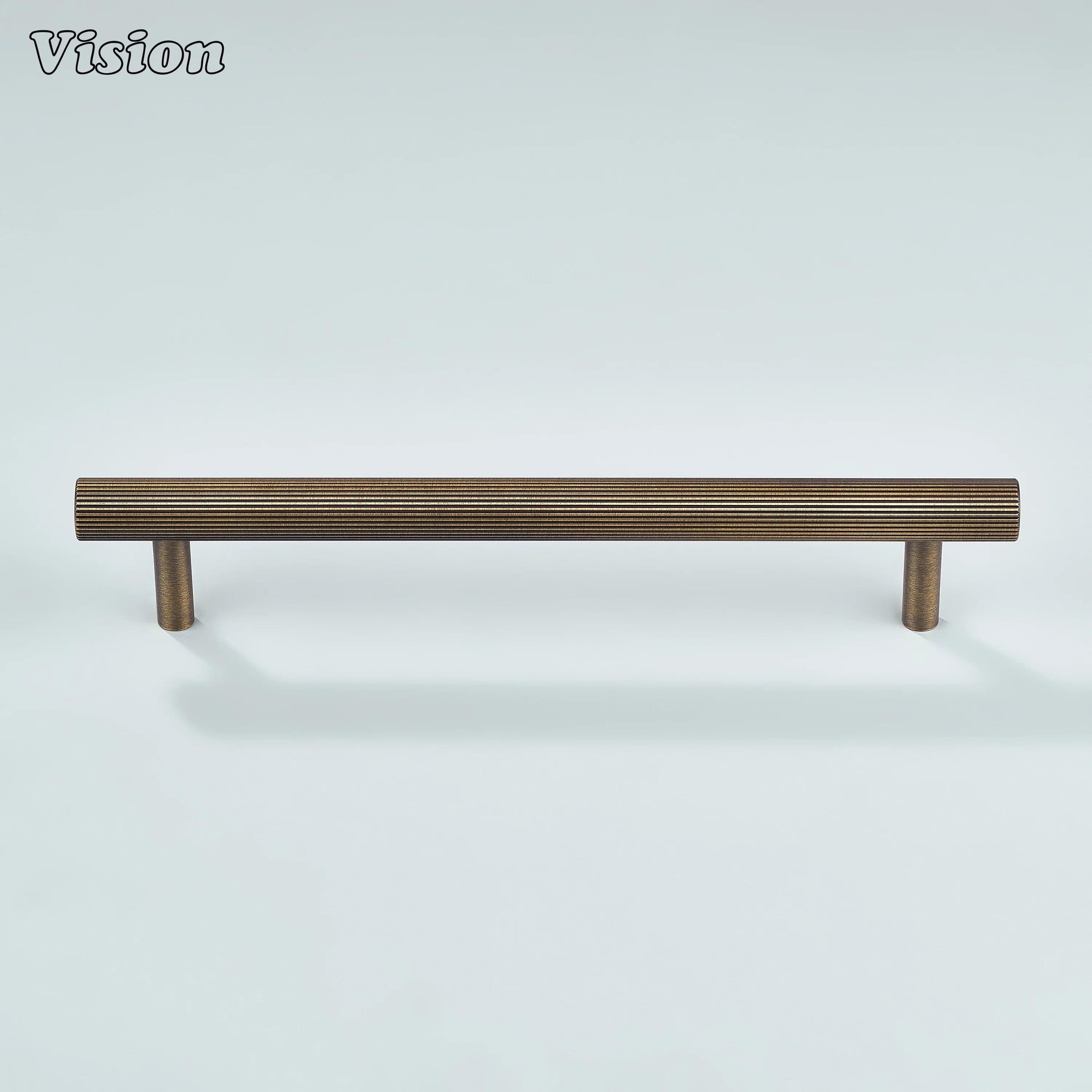 Antique bronze linear knurled brass handle offering enhanced grip for cabinets.