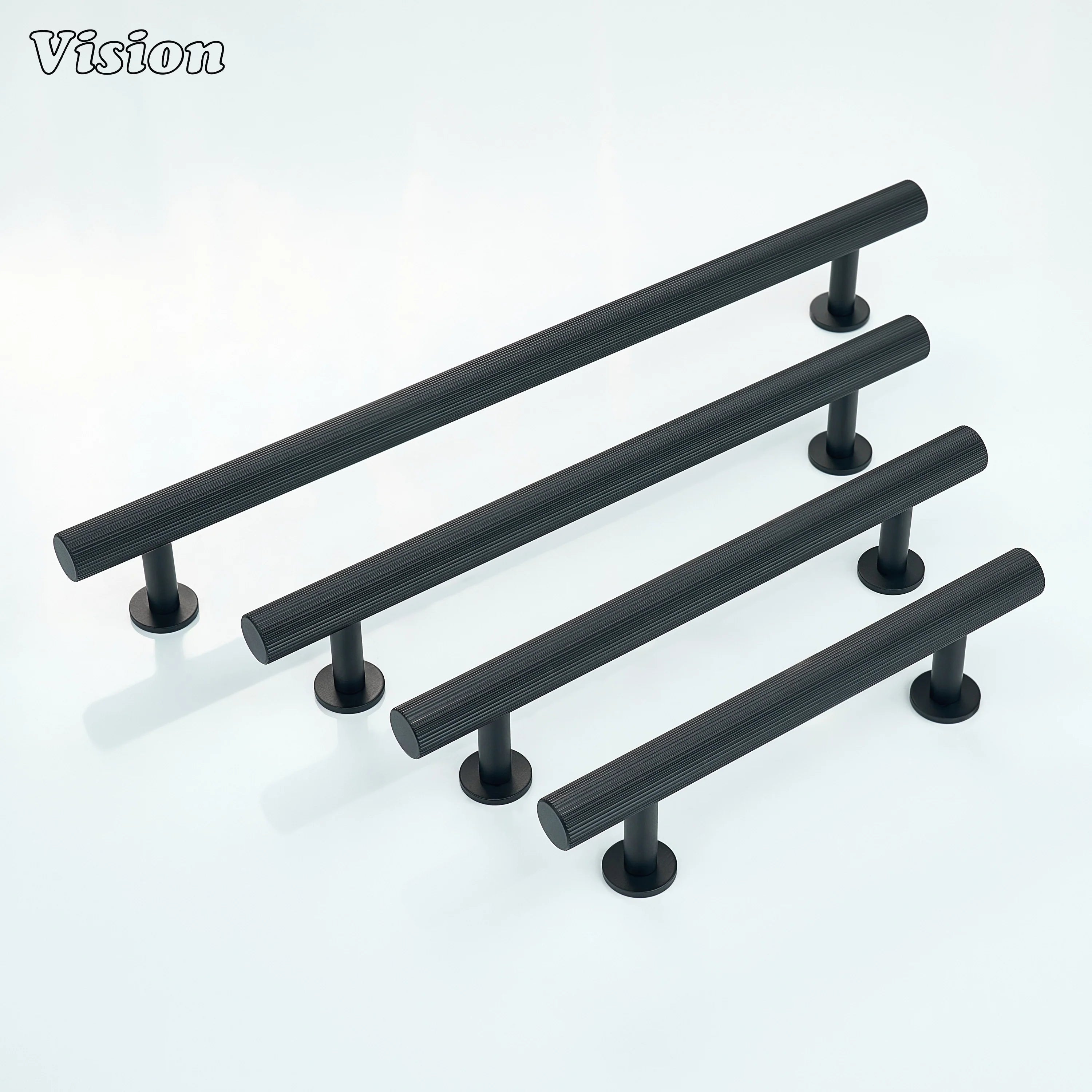 Linear knurled cabinet handle in Black finish for wardrobe doors