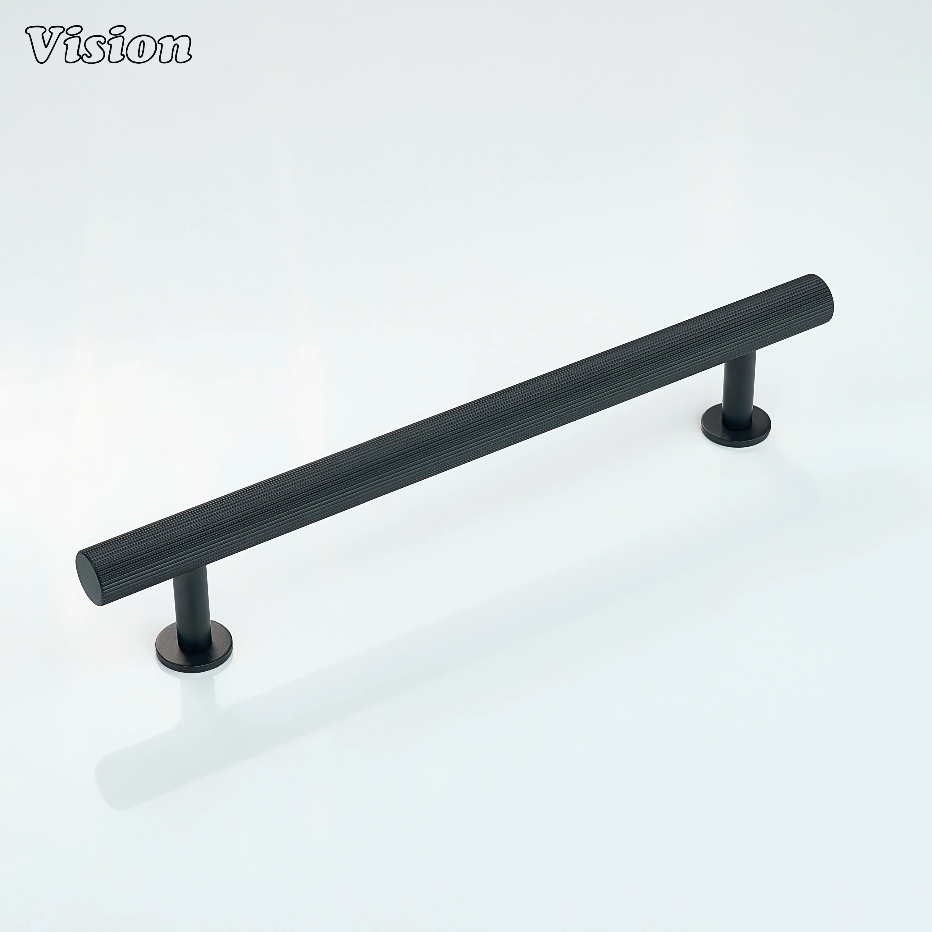 Black linear knurled cabinet handle with sleek bar for kitchen cabinets