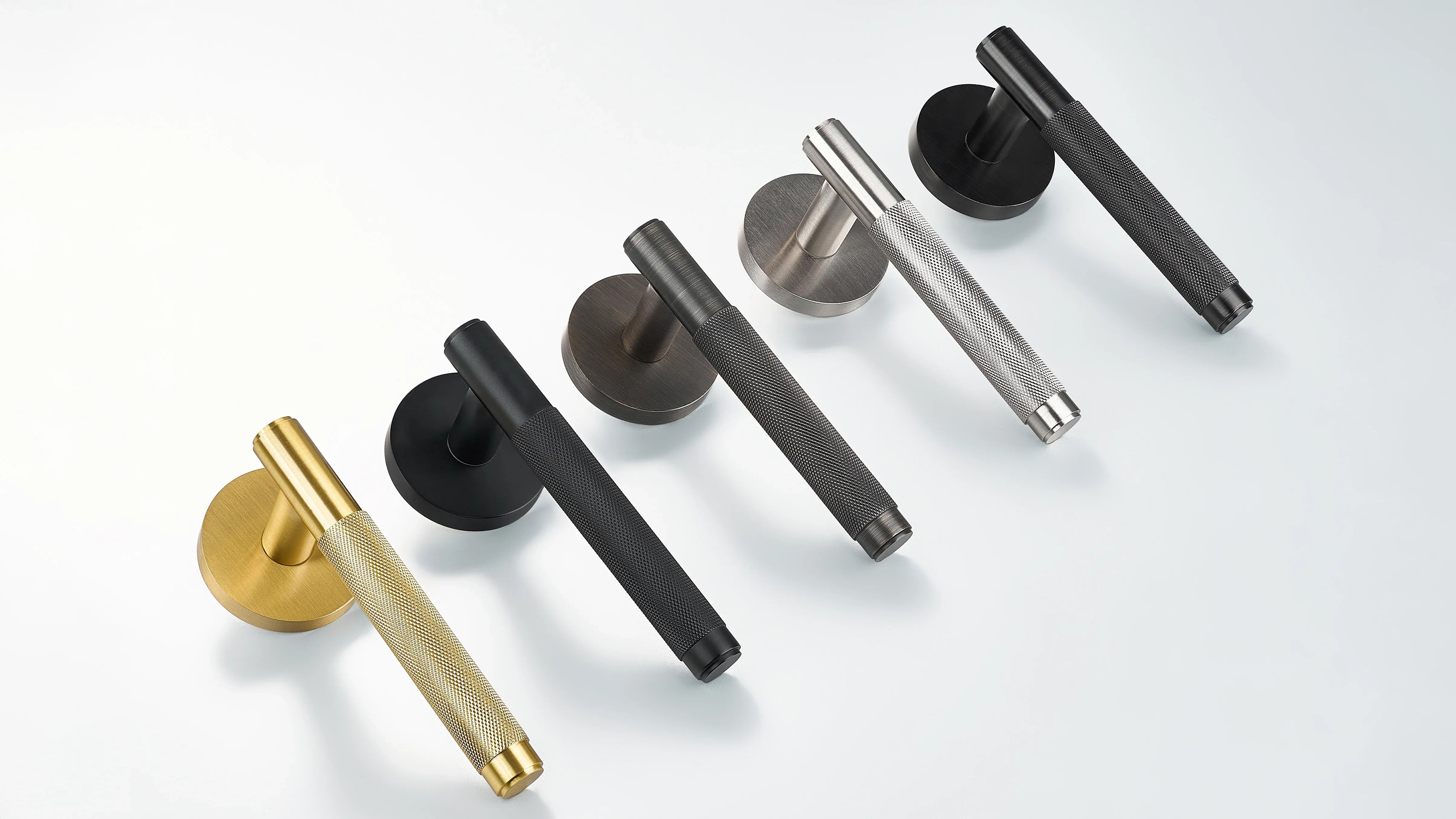 Knurled Door Lever Handles in oil rubbed bronze, antique bronze, gold, silver and black finishes.