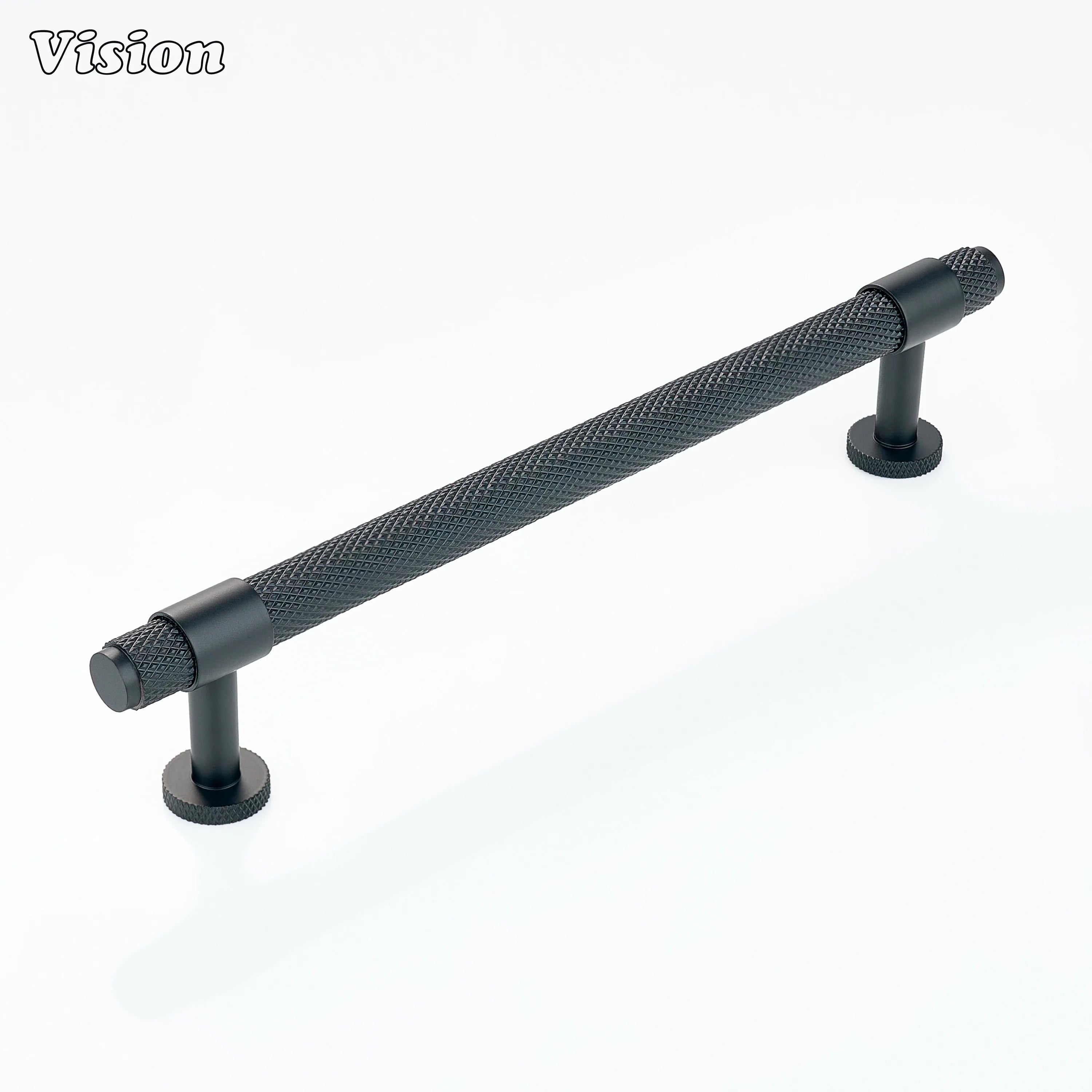 Knurled Black cabinet handle with round mounts for kitchen drawers