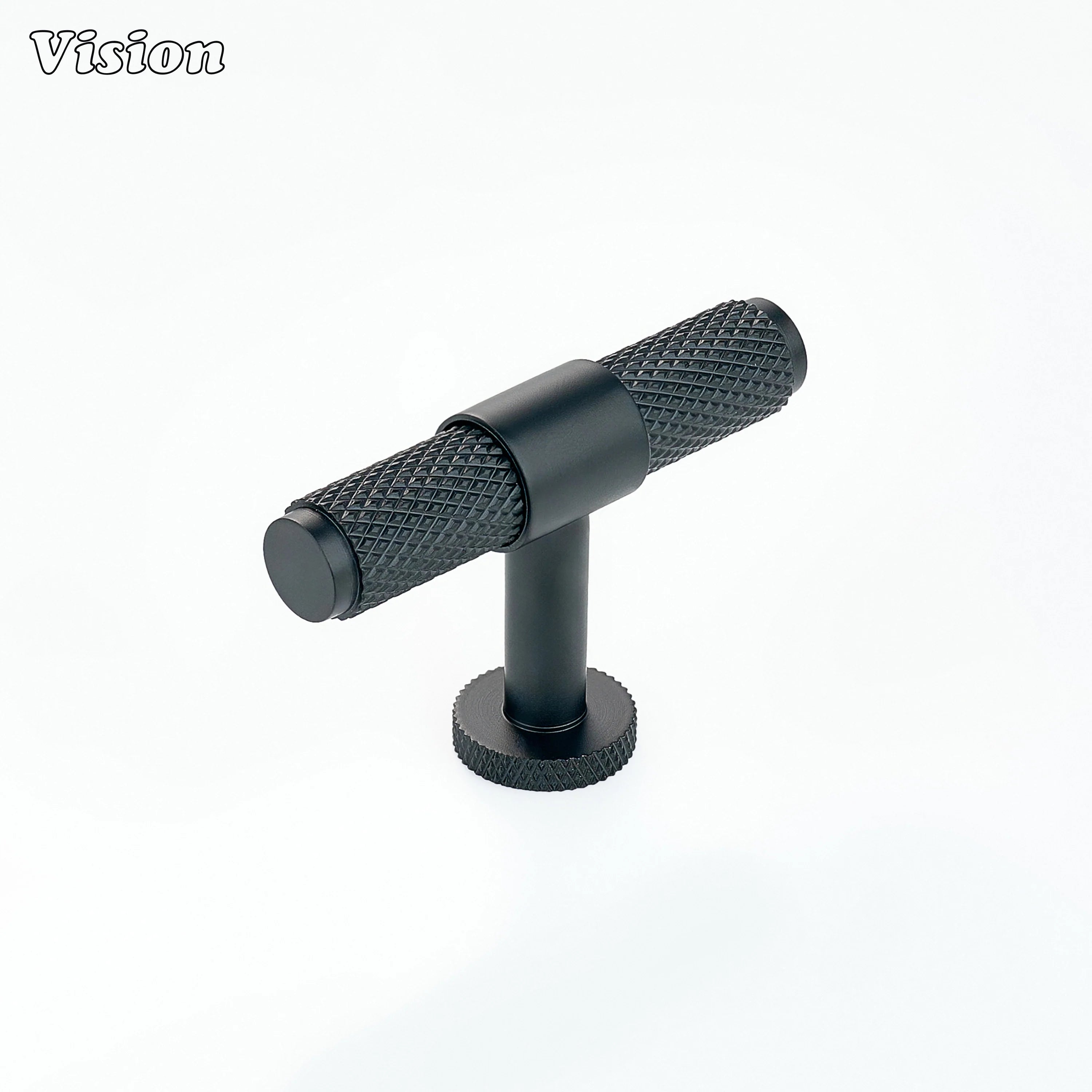 Black cabinet t-knob with knurled cylindrical bar for kitchen cabinets
