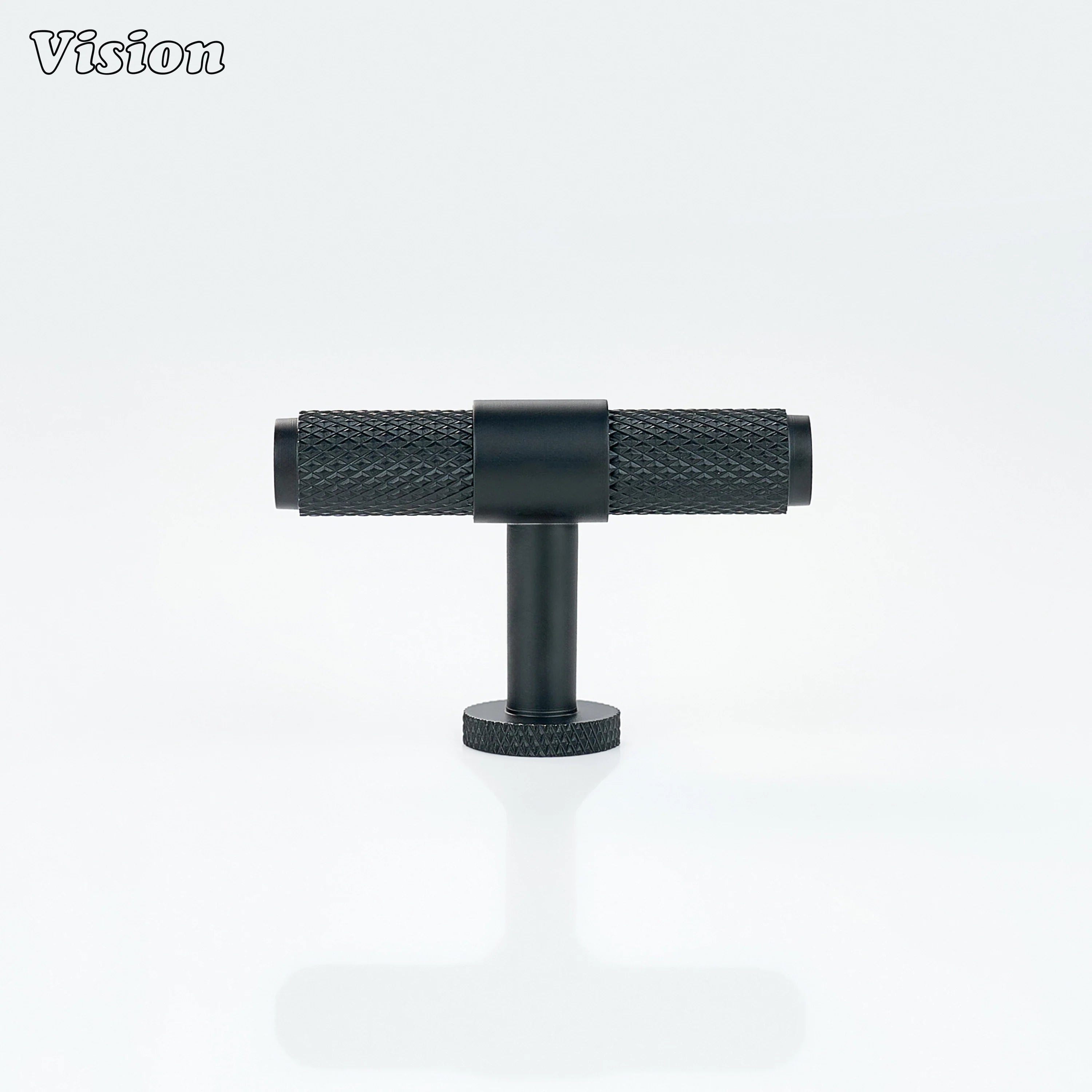 Knurled Black t-knob handle with textured grip for drawers and wardrobes