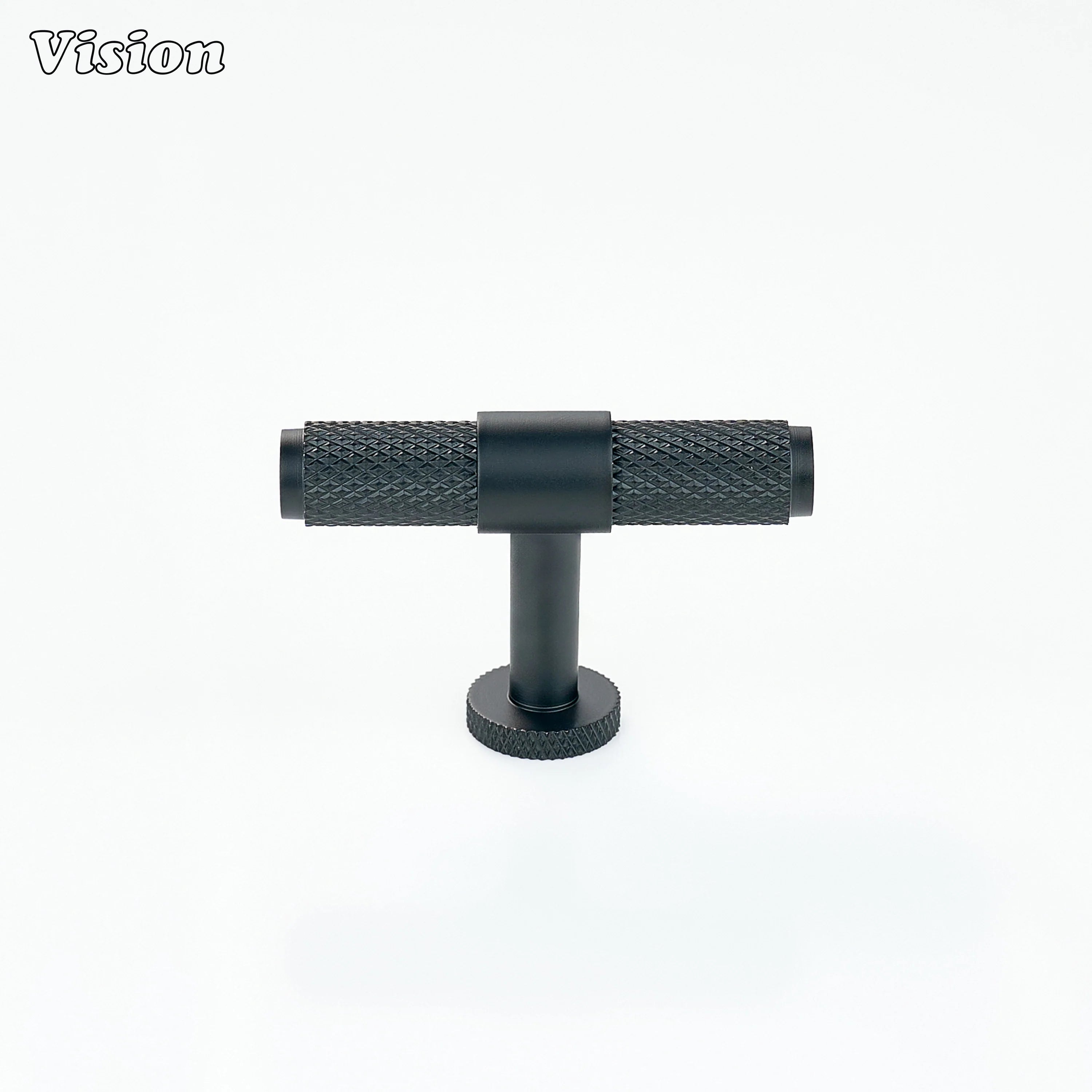 Premium Black t-knob with knurled grip for kitchen drawers