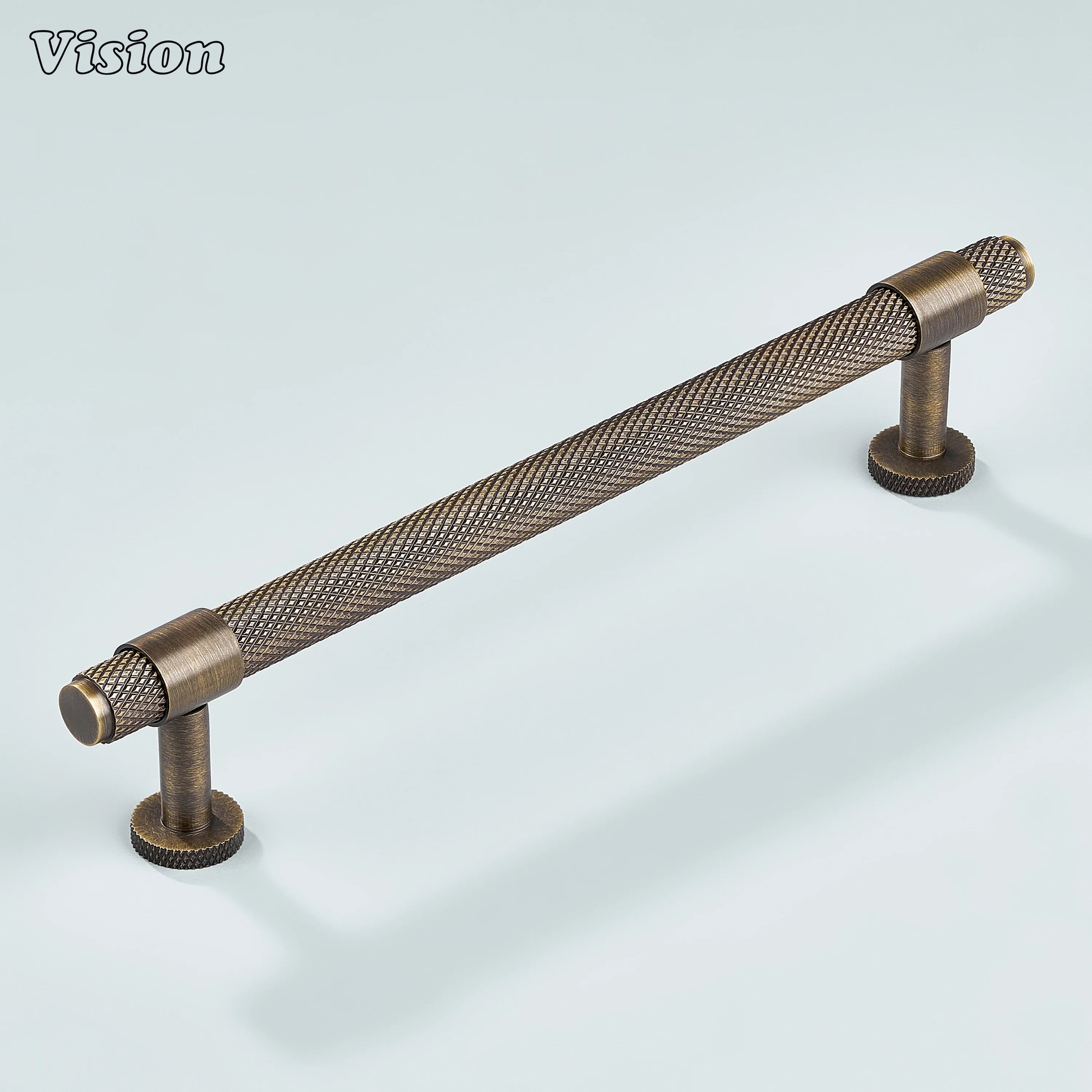 Modern antique bronze Azure knurled ringed handle used for dresser drawers.