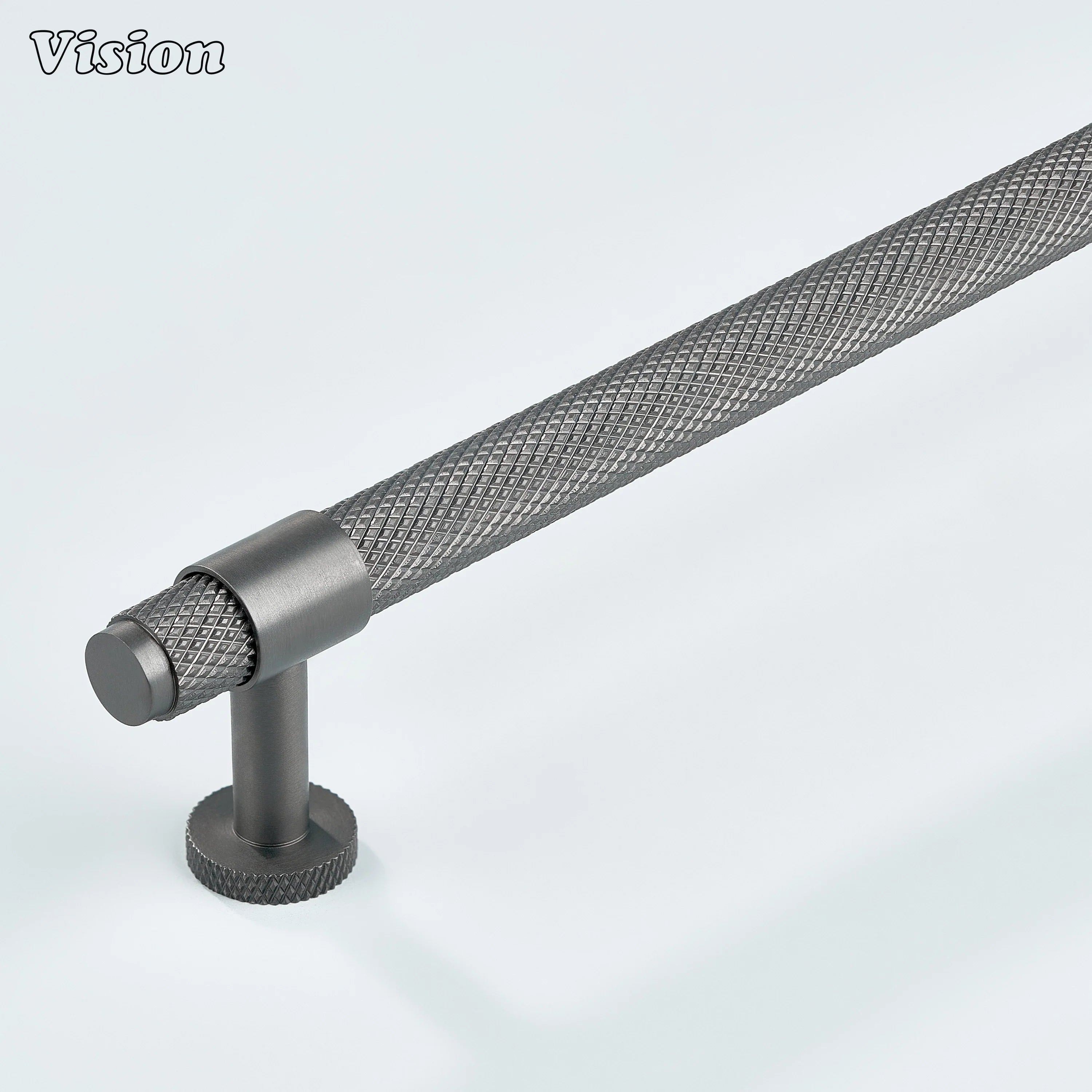 Modern gunmetal Azure knurled ringed handle used for kitchen cabinets