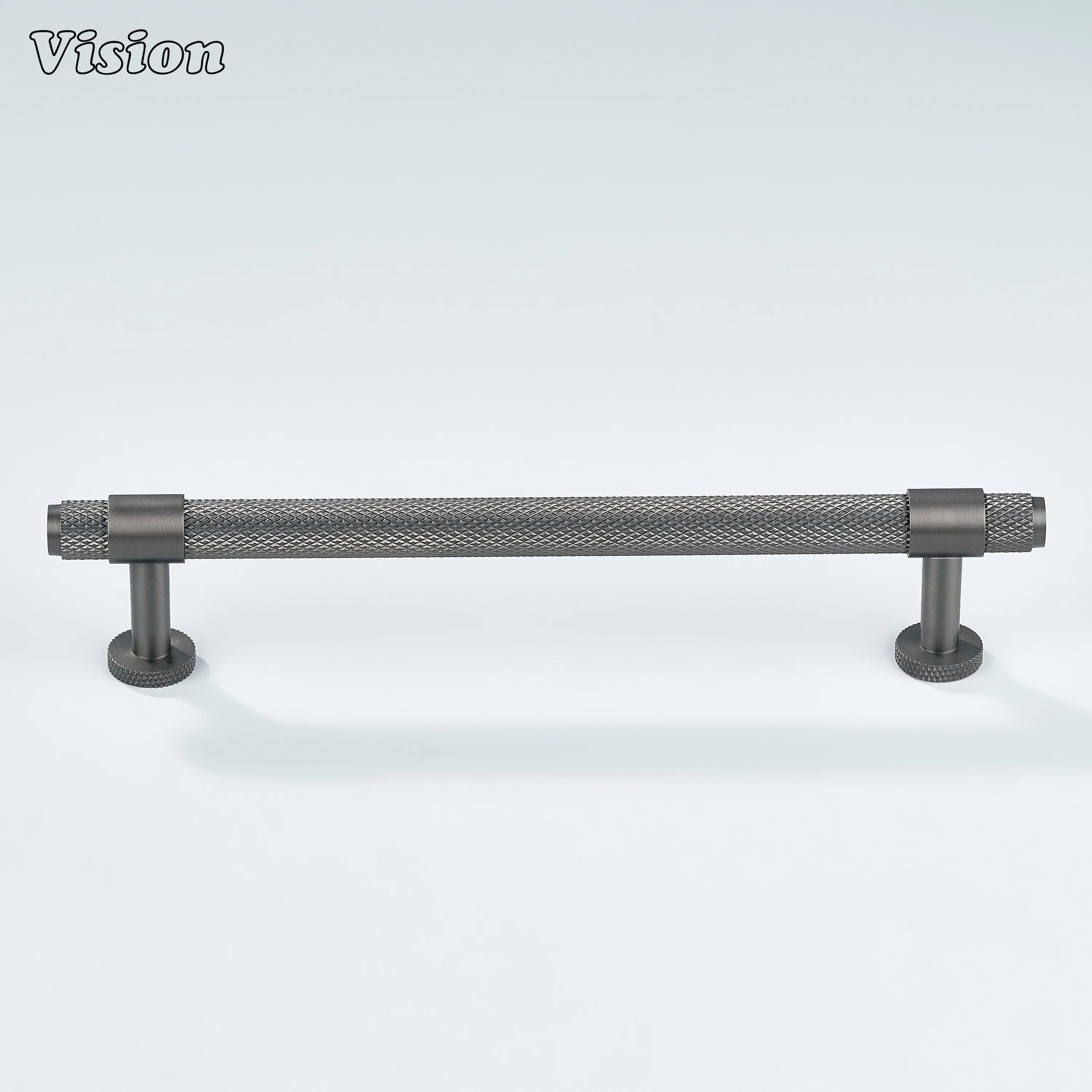 Modern gunmetal Azure knurled ringed handle used for cupboards
