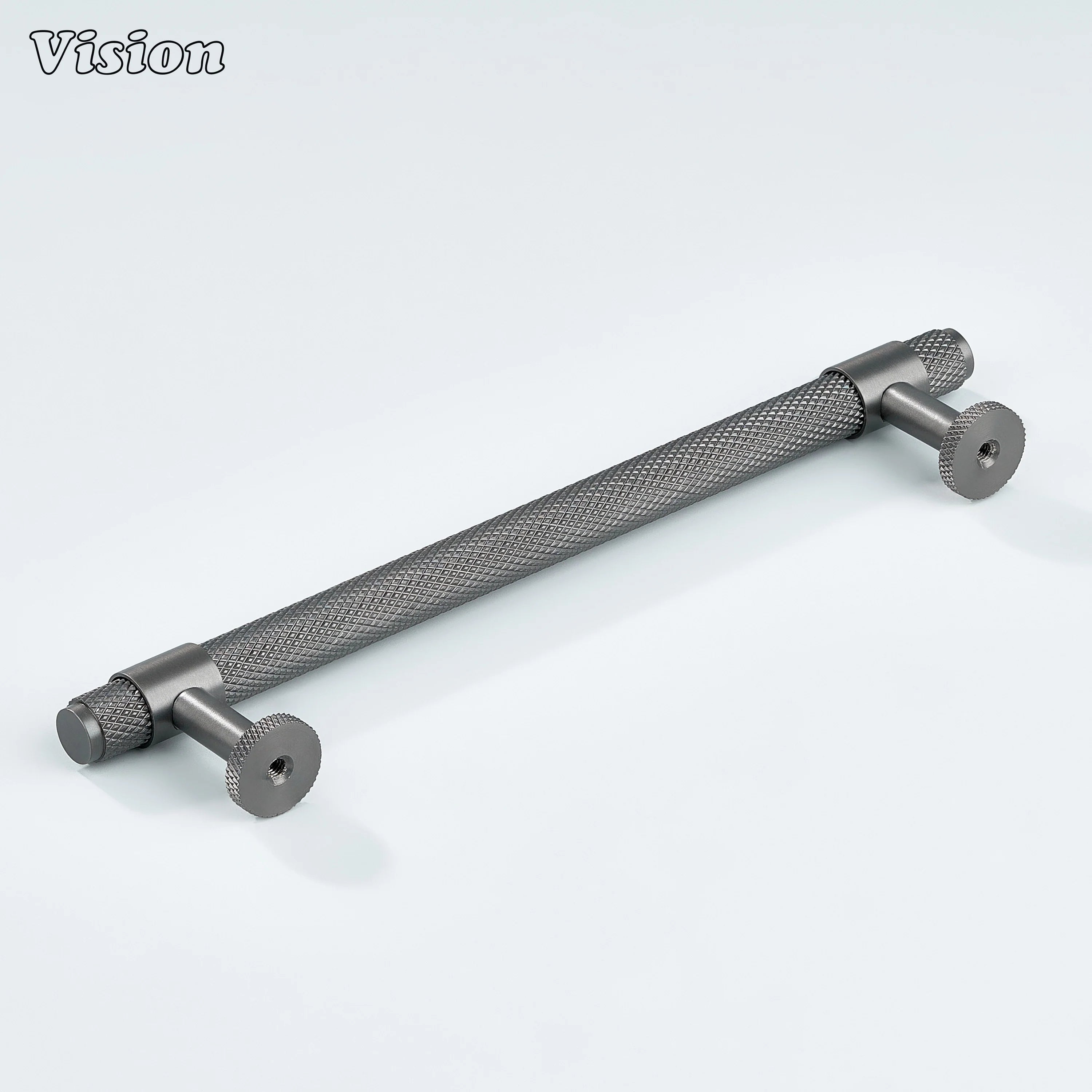 Modern gunmetal Azure knurled ringed handle used for bathroom cabinets