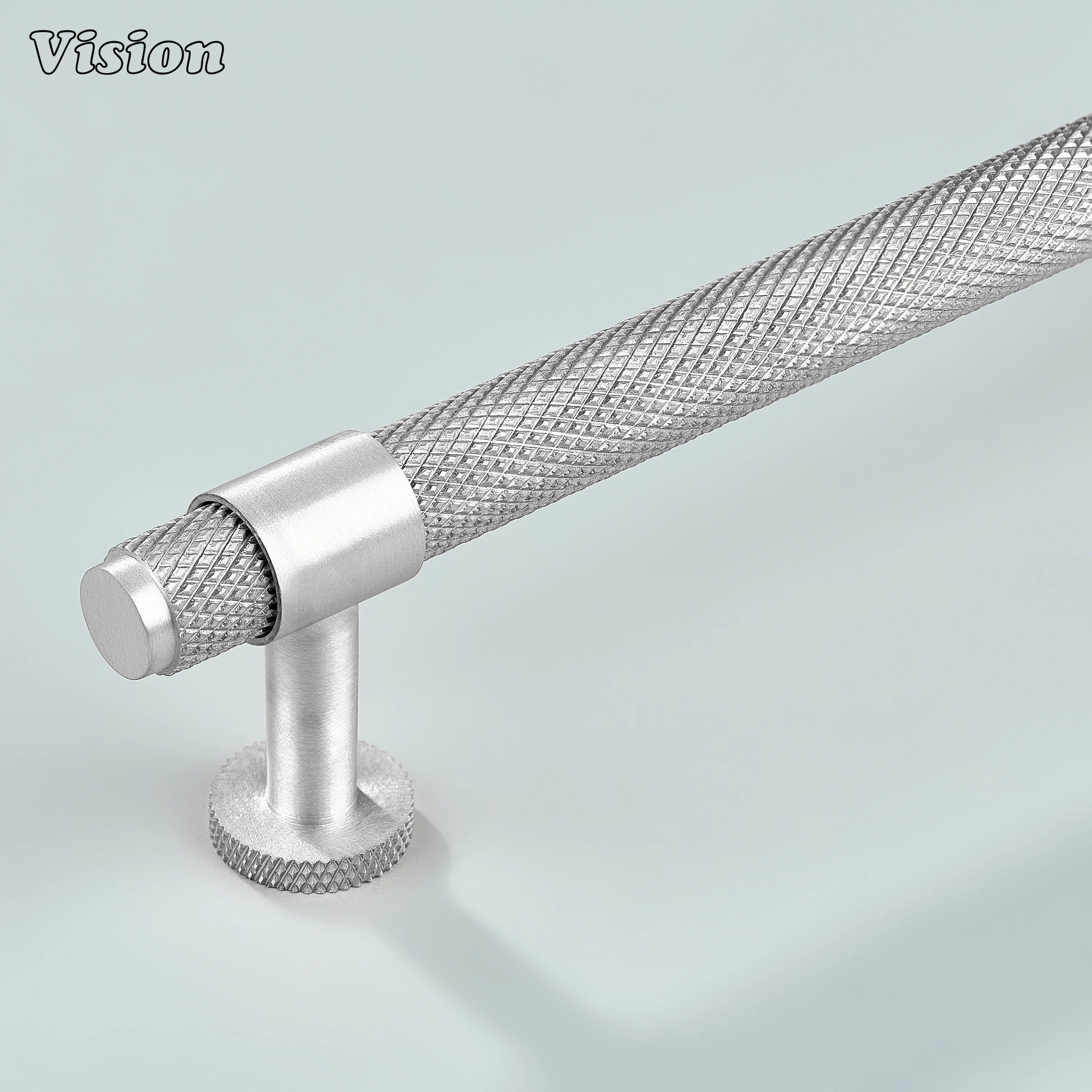 Modern silver Azure knurled ringed handle used for kitchen cabinets