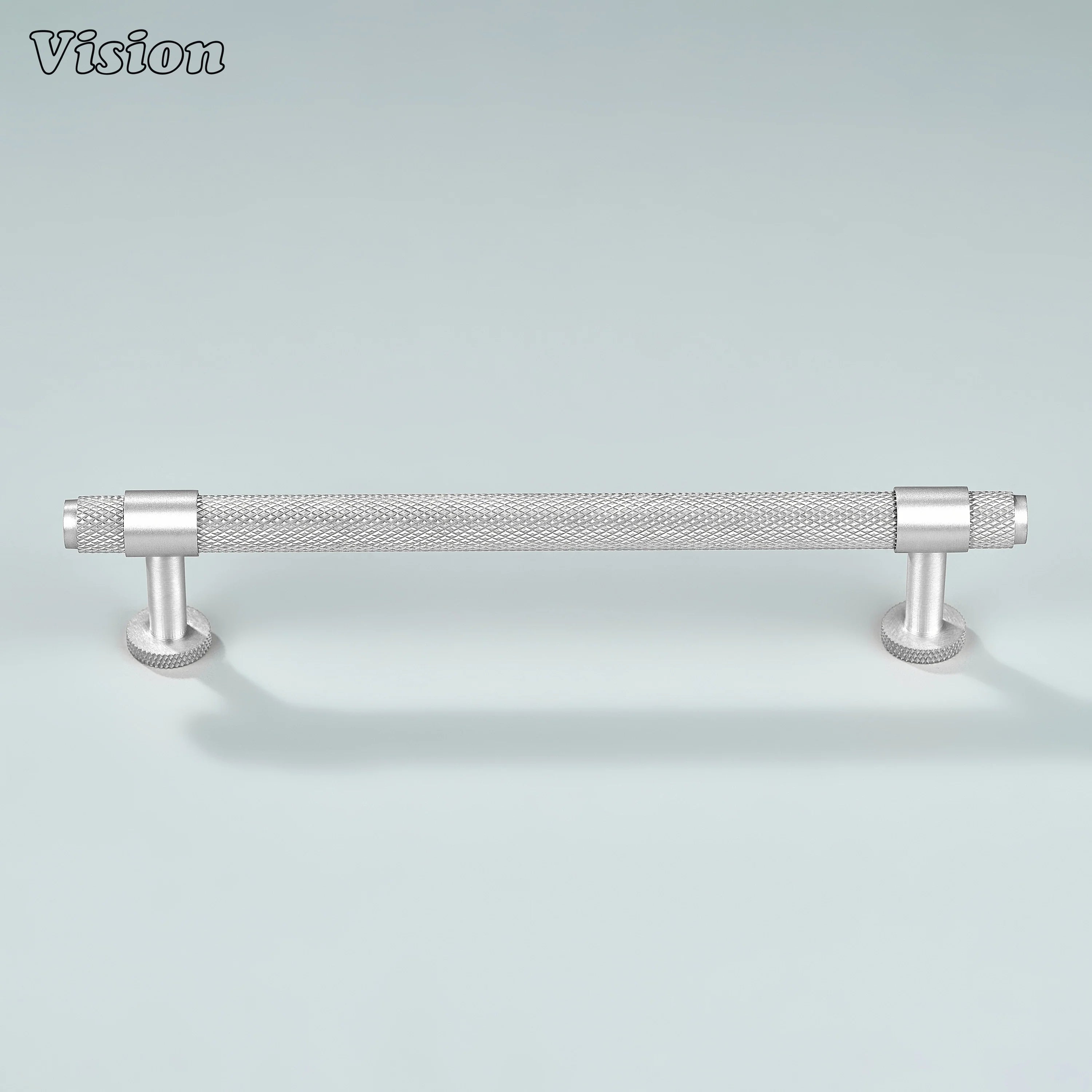 Modern silver Azure knurled ringed handle used for cupboards