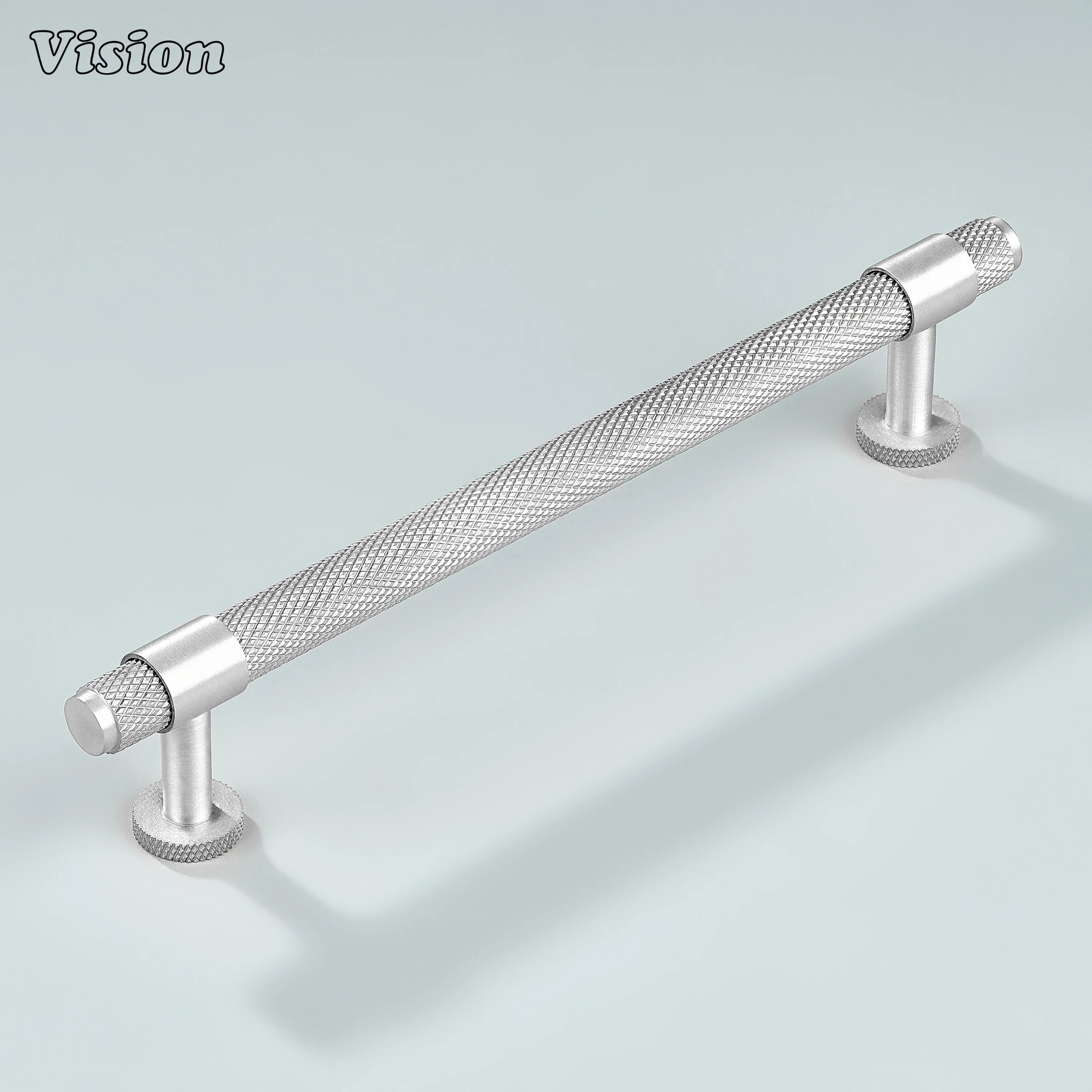 Modern silver Azure knurled ringed handle used for closet doors