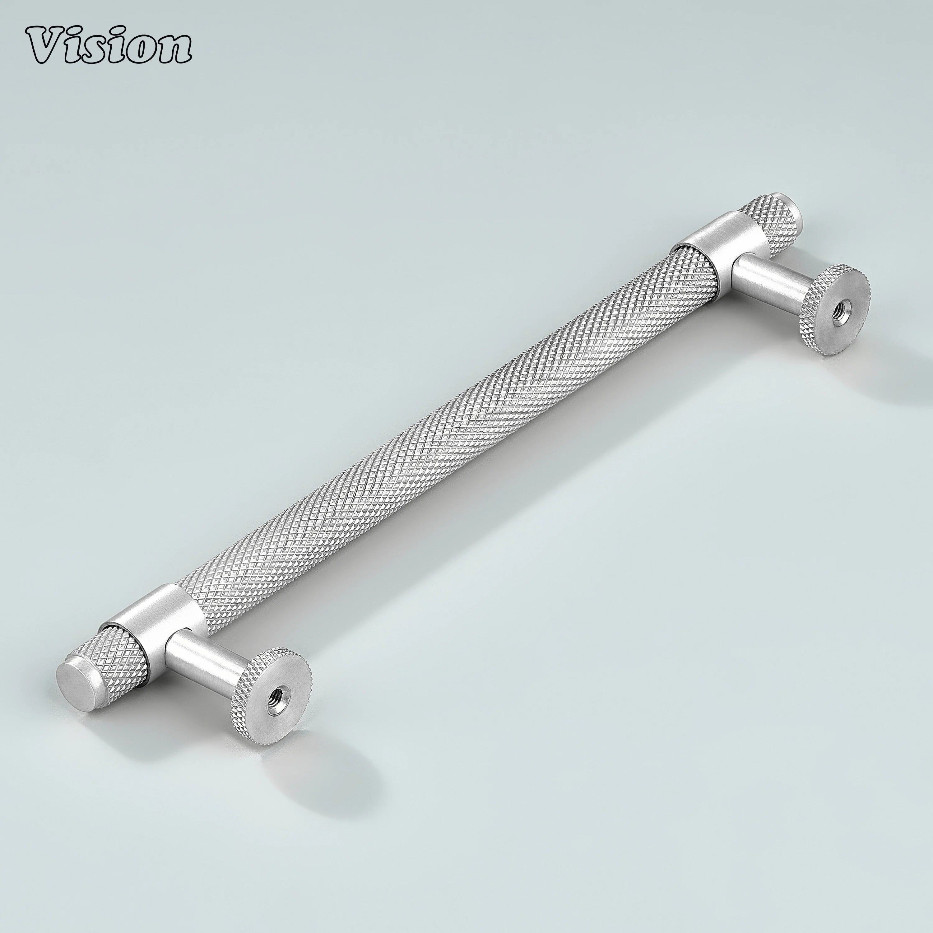 Modern silver Azure knurled ringed handle used for bathroom cabinets