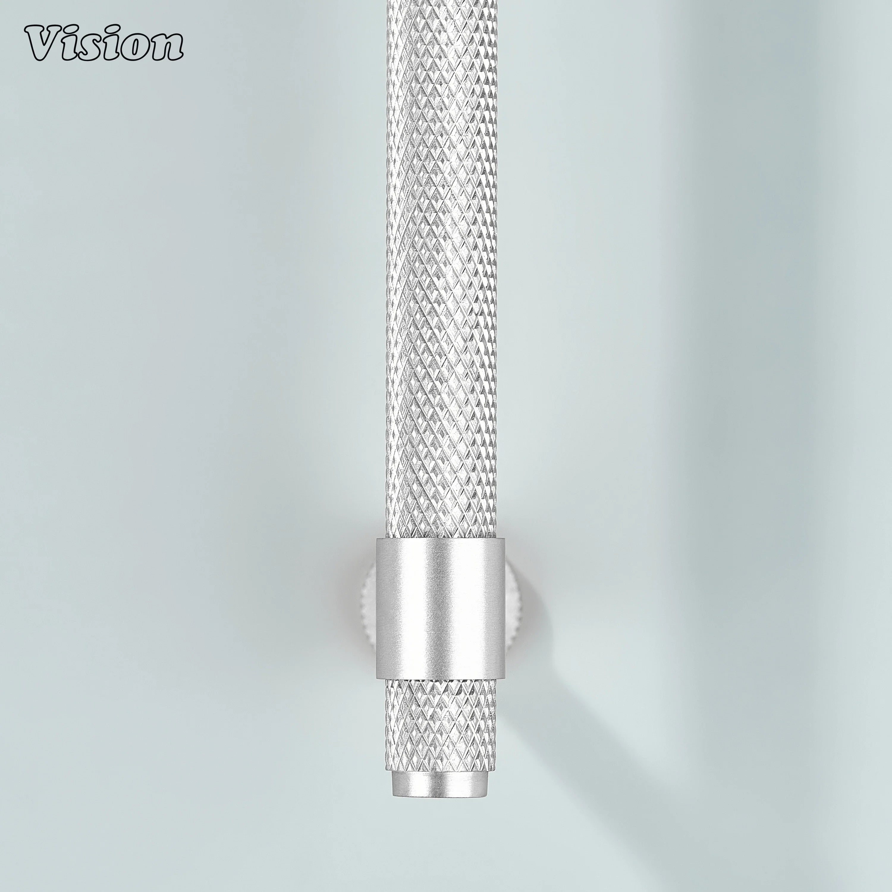 Modern silver Azure knurled ringed handle used for vanity drawers
