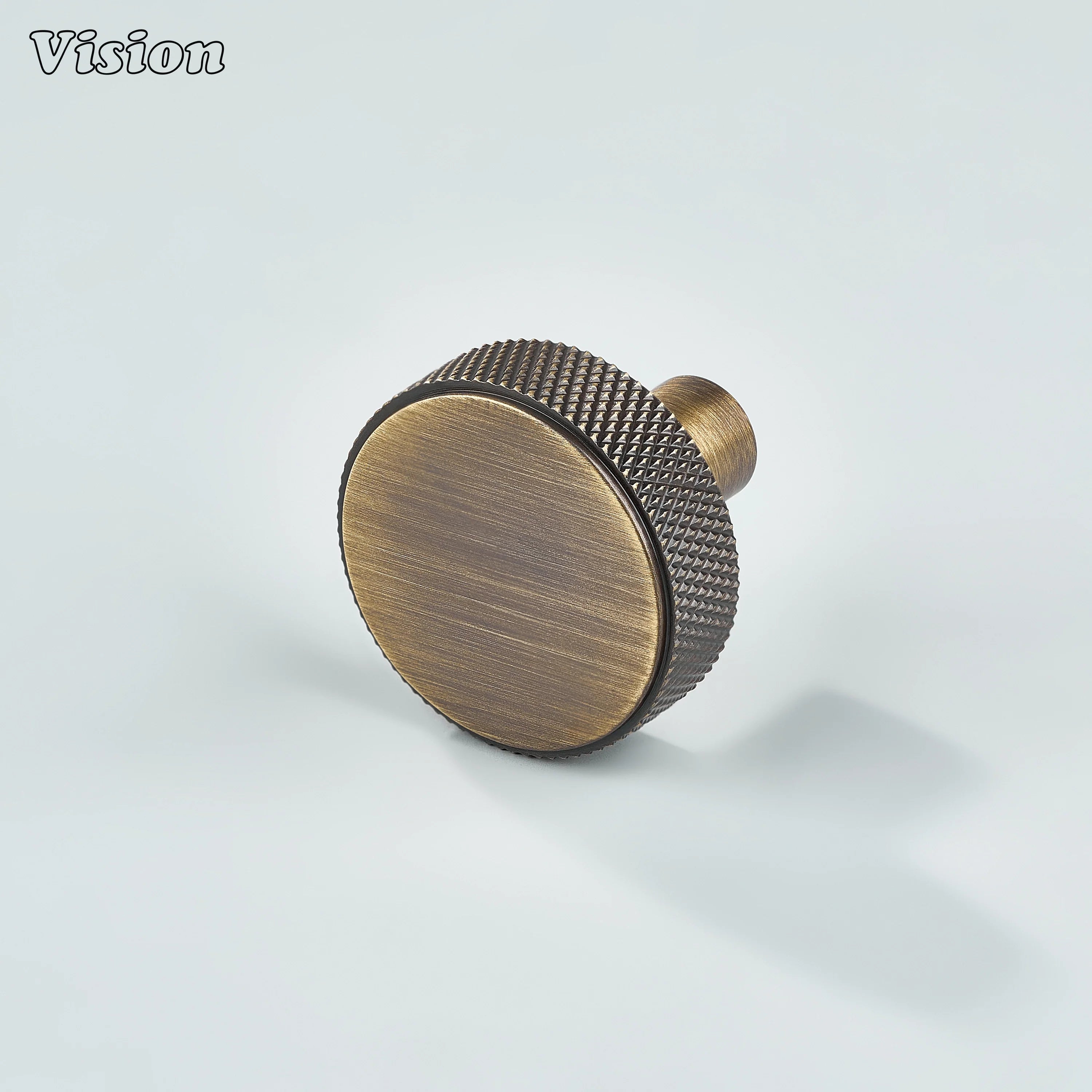 Antique Bronze cabinet knob with round knurled profile and cylindrical leg for cabinets
