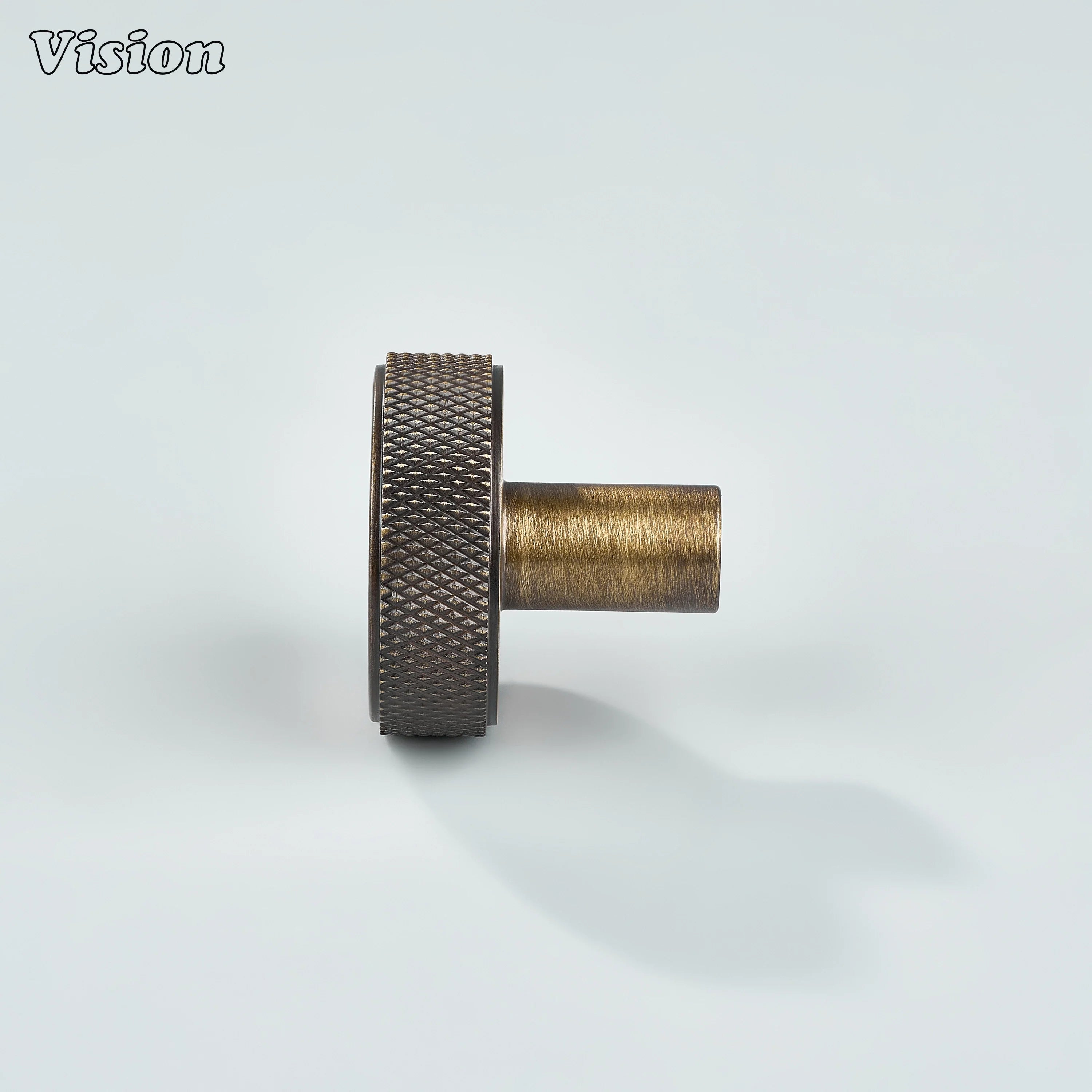 Antique Bronze round cabinet knob with precision knurling for storage drawers