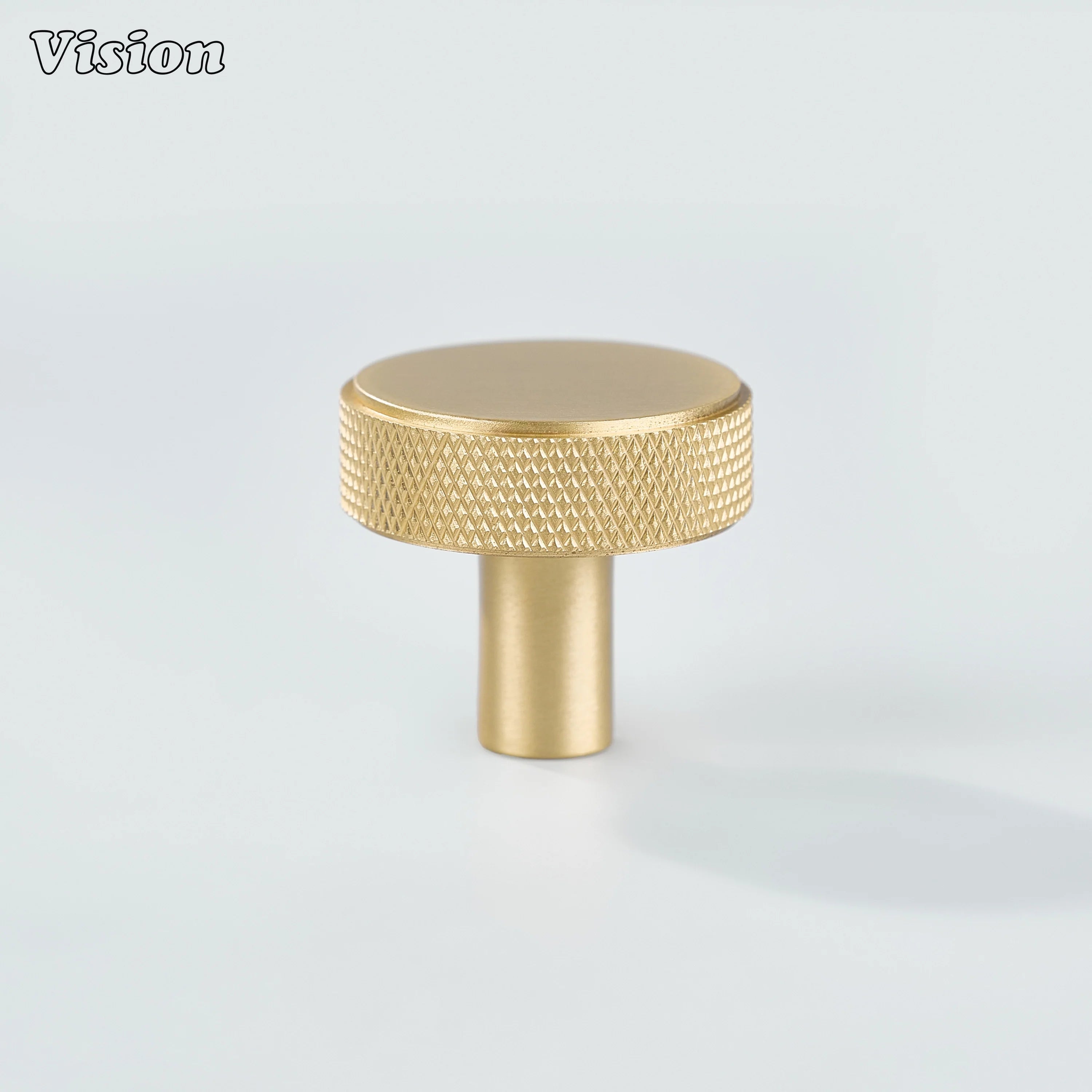Round knurled cabinet knob in Gold finish with solid brass build for drawers