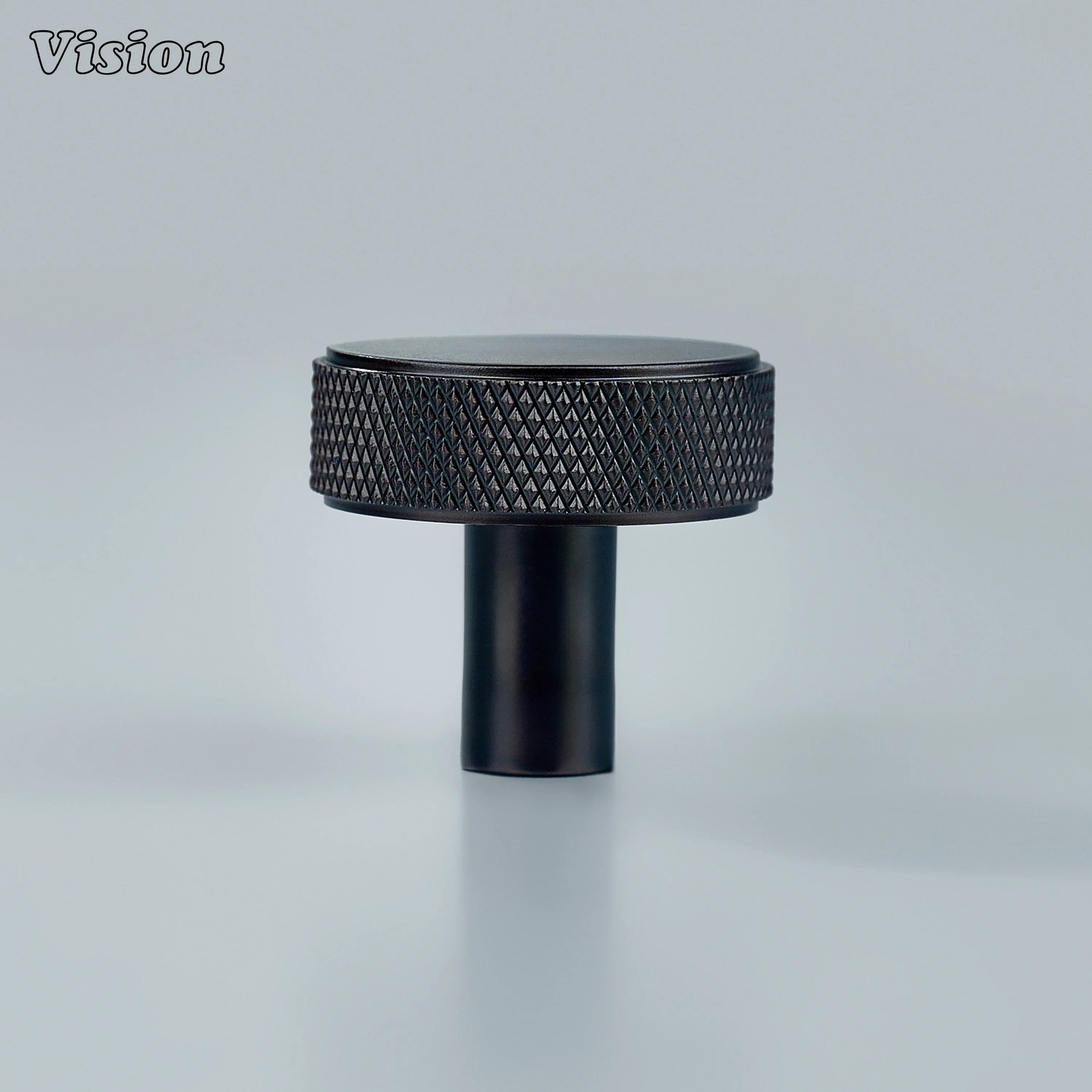 Premium Oil Rubbed Bronze knurled round knob with cylindrical leg ideal for wardrobes and classic kitchens.