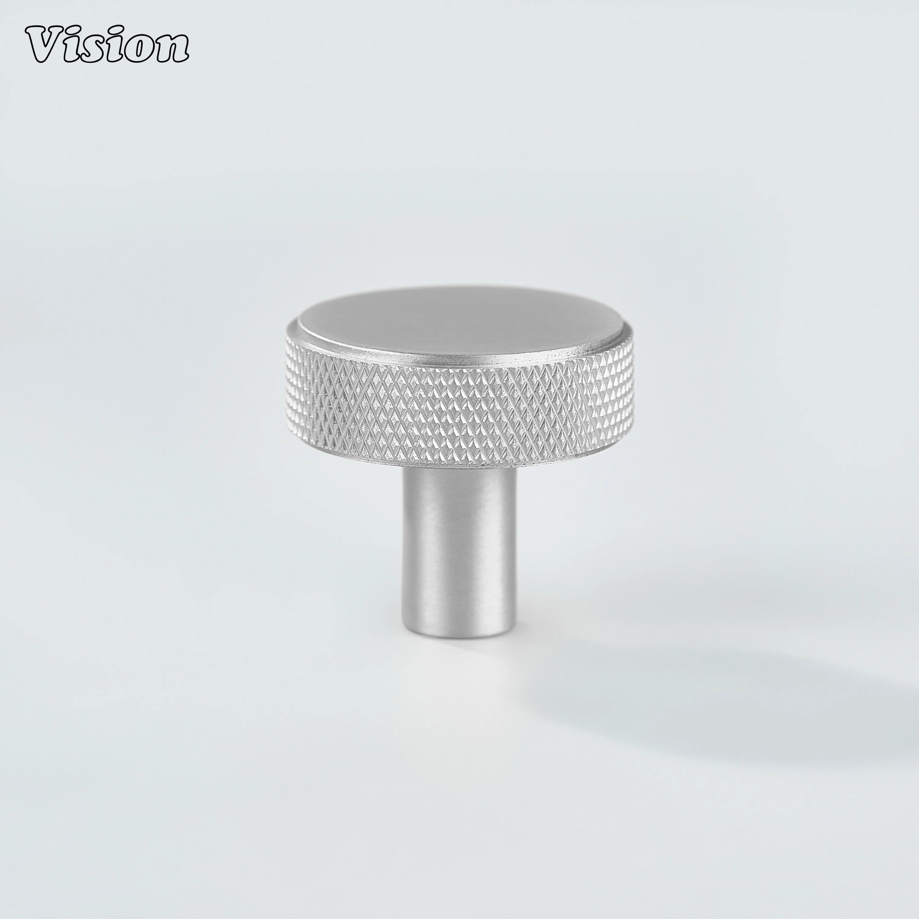Round knurled cabinet knob in Silver finish for kitchen cabinets