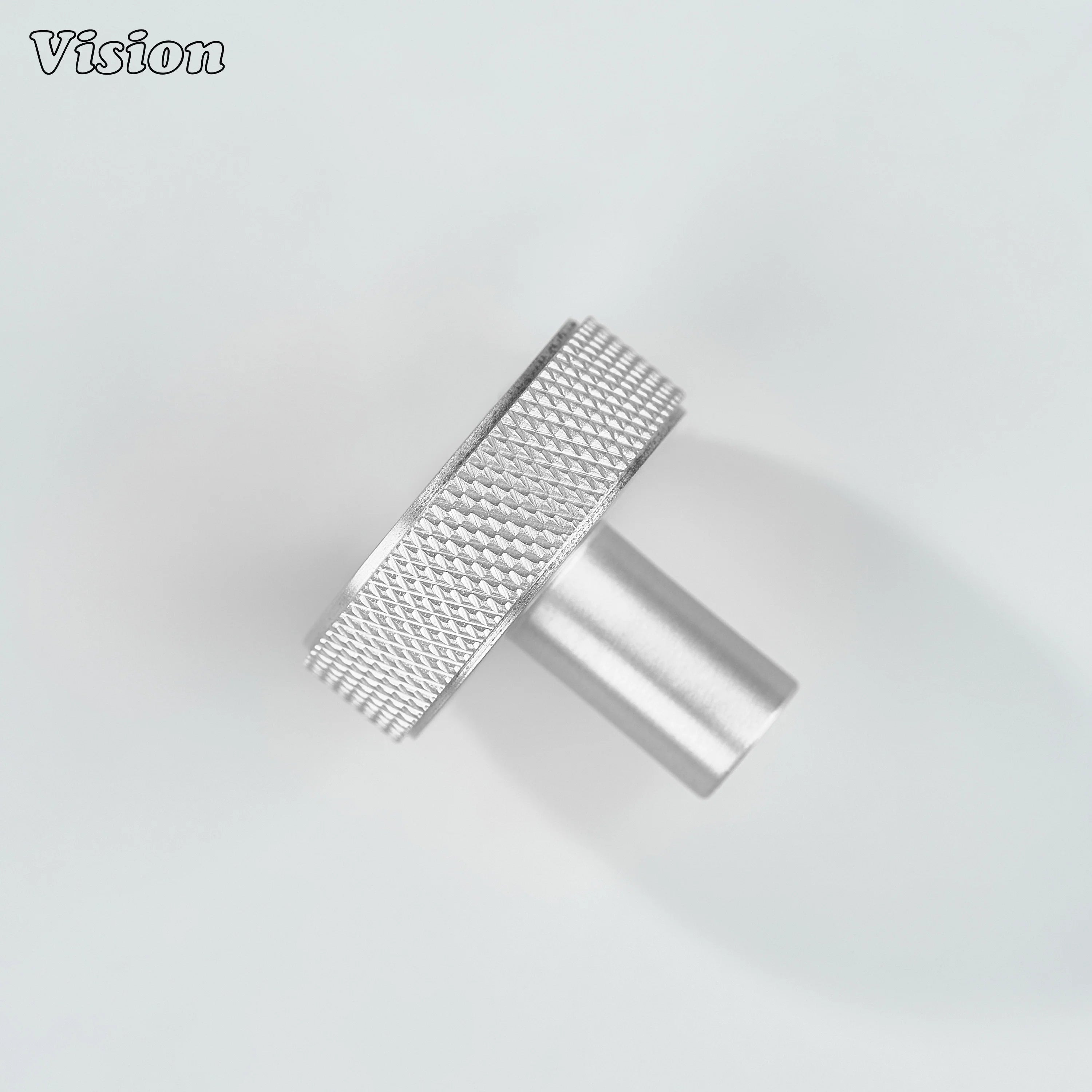 Solid brass Silver cabinet knob with knurled detailing for furniture
