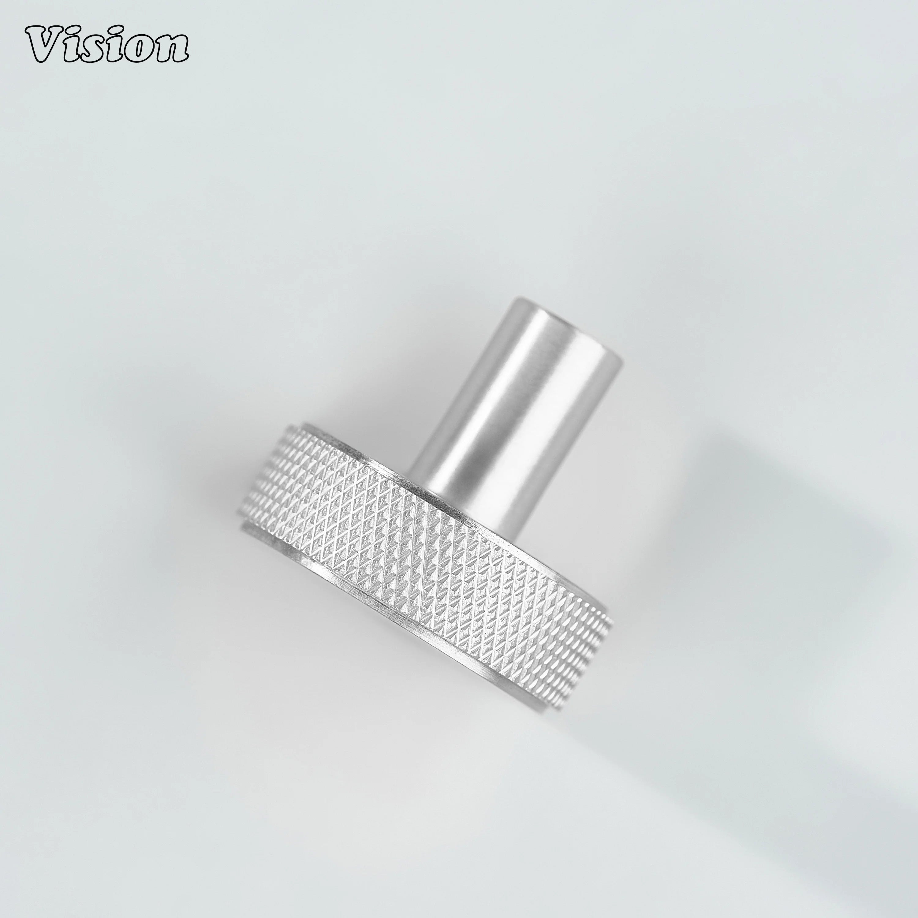 Silver round cabinet knob with precision knurling for wardrobes