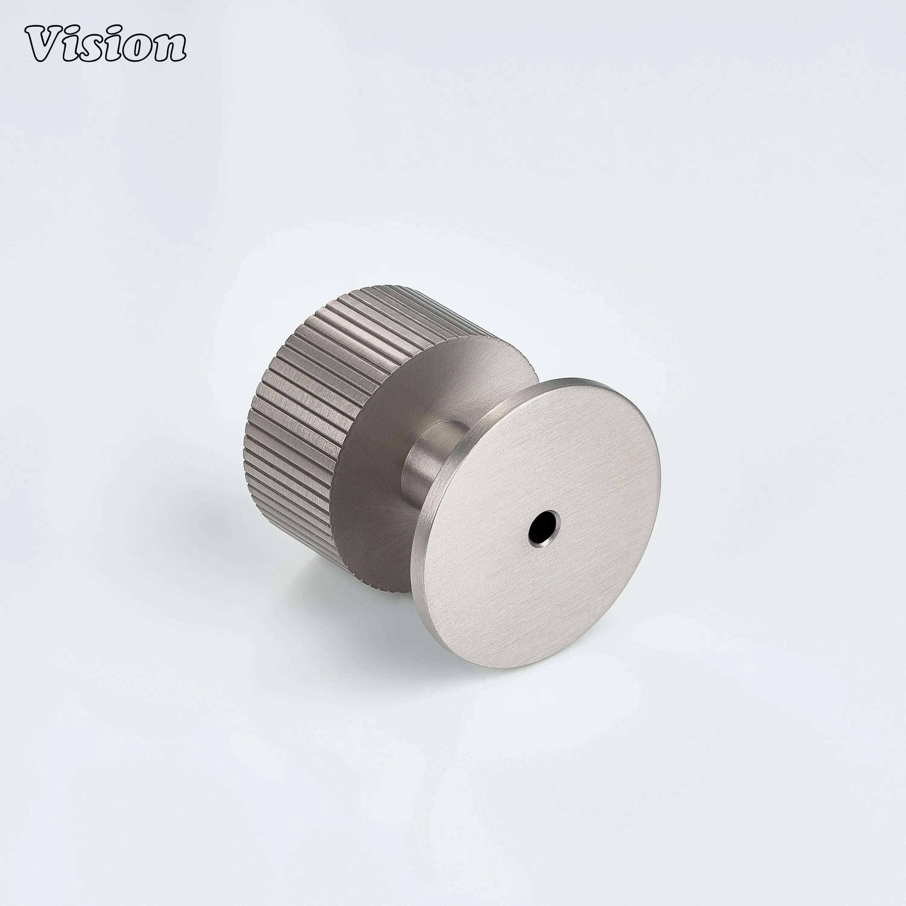 Silver round cabinet knob with solid brass construction for wardrobes