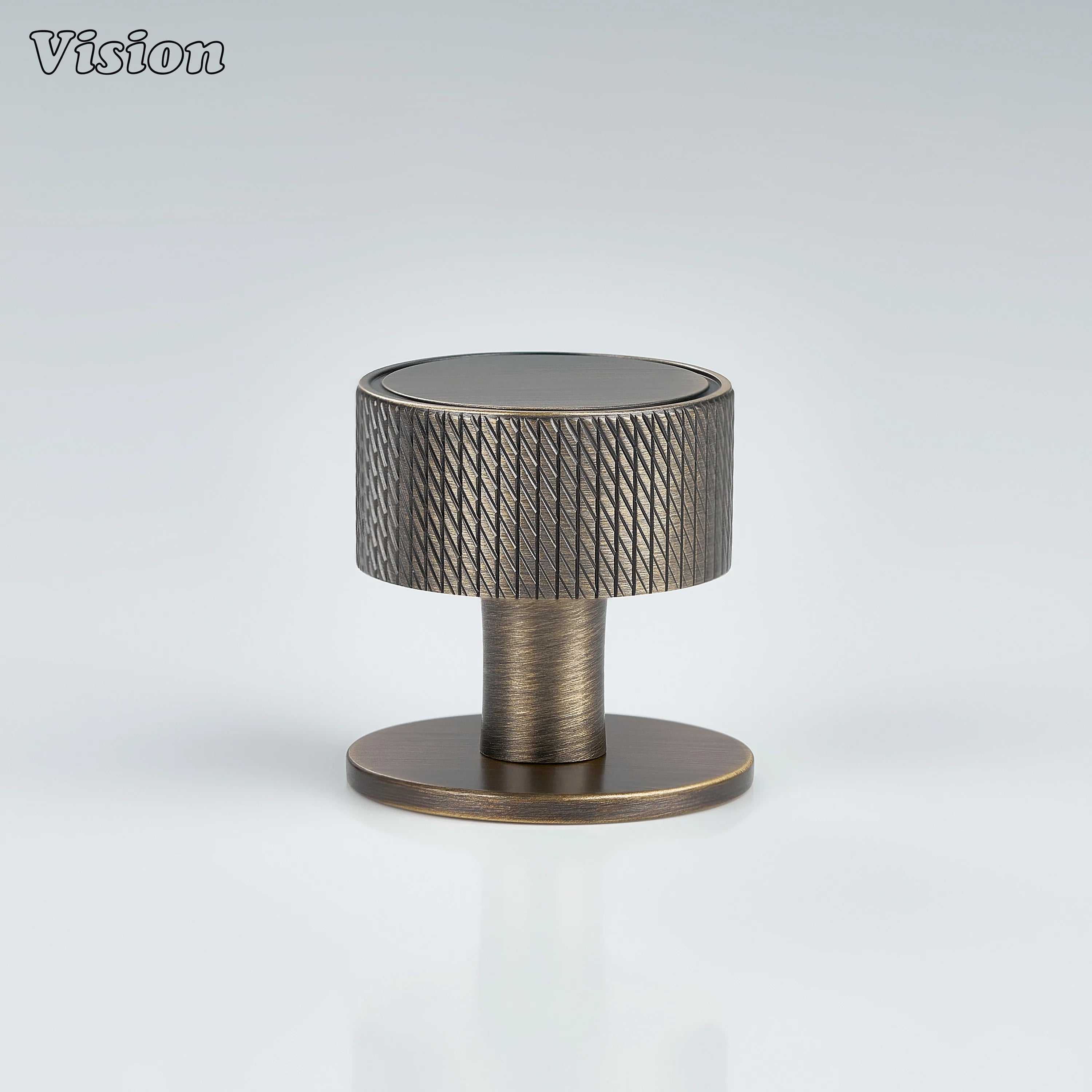 Antique Bronze cabinet knob with knurled round profile for drawer fronts