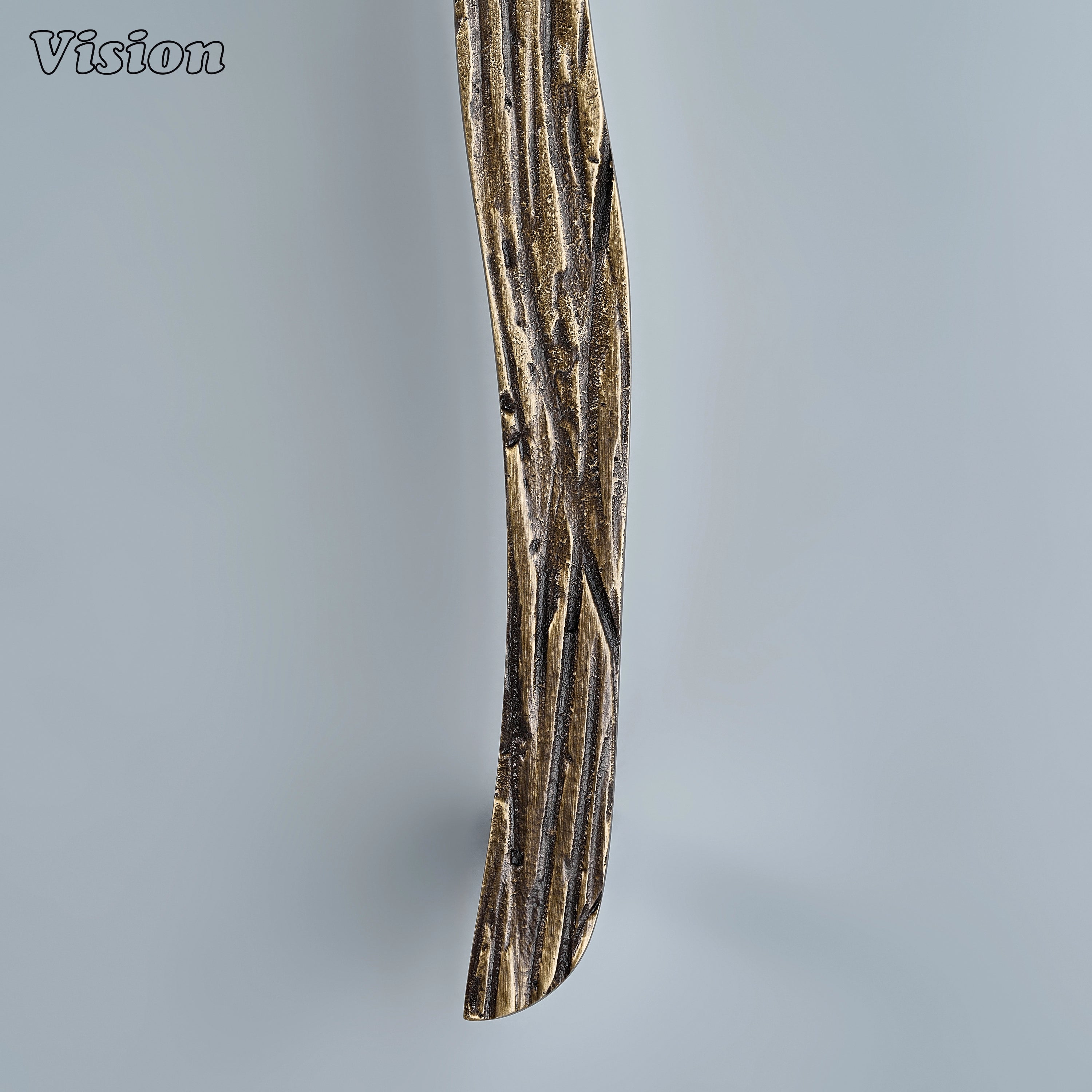 Solid brass antique bronze sculpted cabinet pull with heavily textured bar for luxury armoires