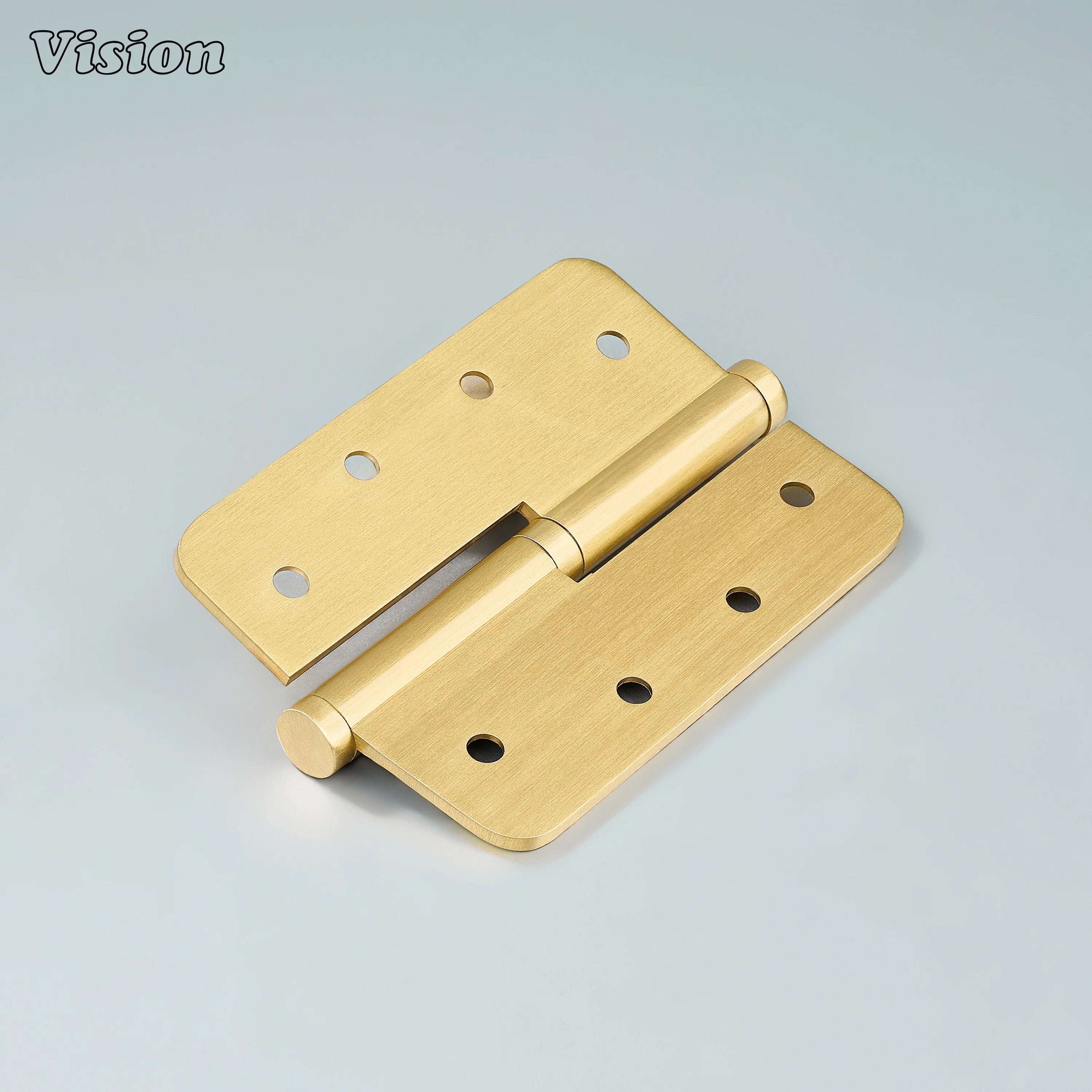 Rounded profile gold brass door hinge designed for easy door removal in wardrobes and cabinets