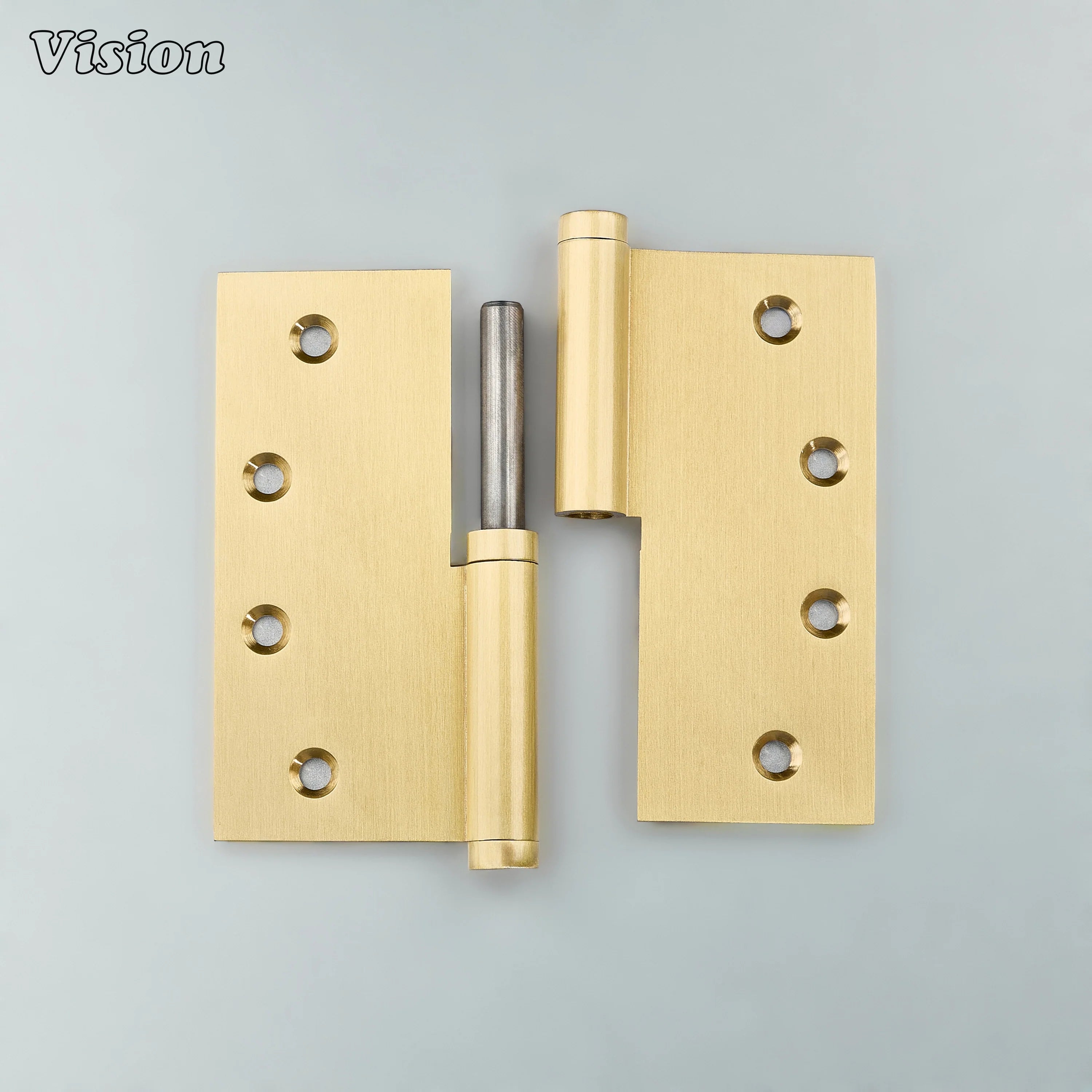 Lift-off style square door hinge in Gold finish with solid brass build for furniture panels