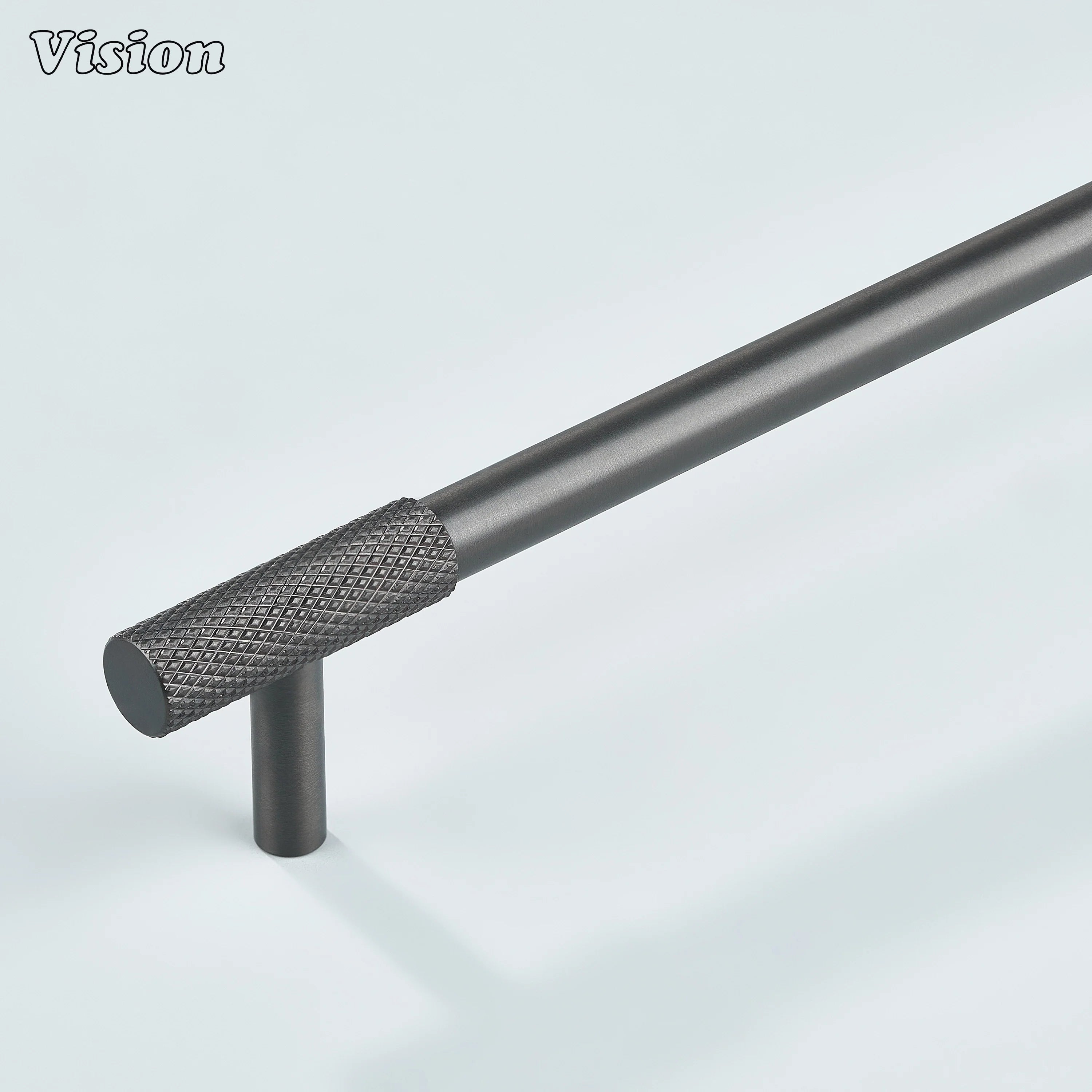 Gunmetal Arion Knurled Cabinet Handle on white background