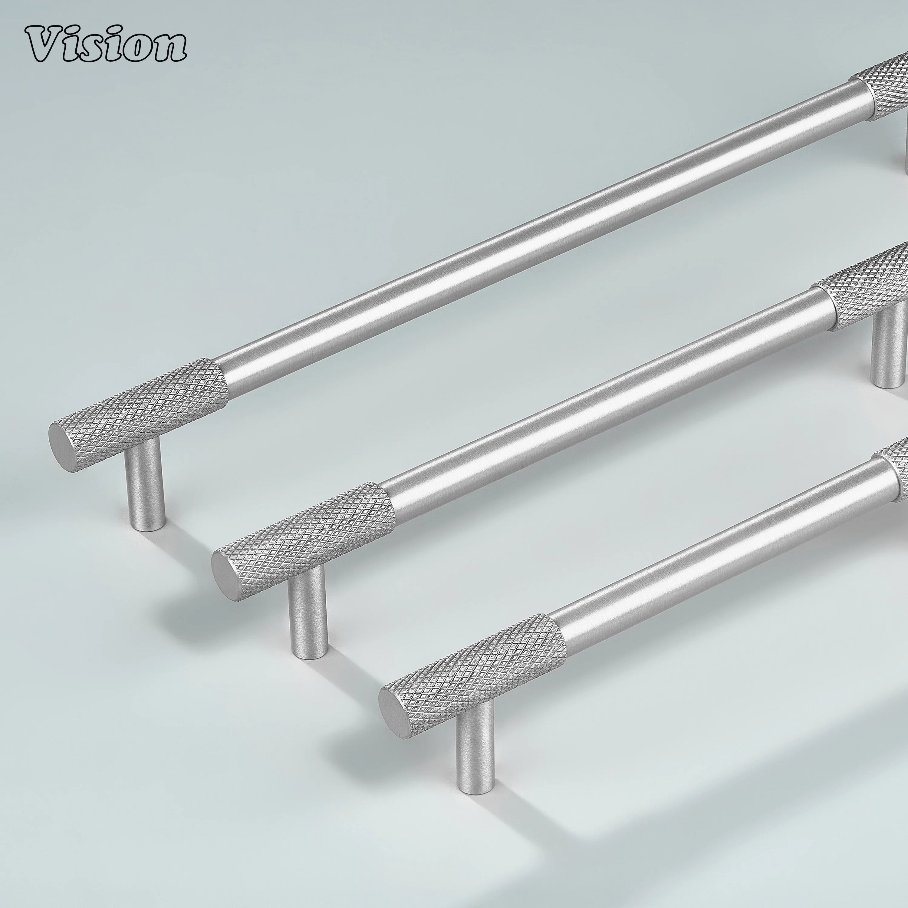 Silver textured knurled pull handle for cabinets