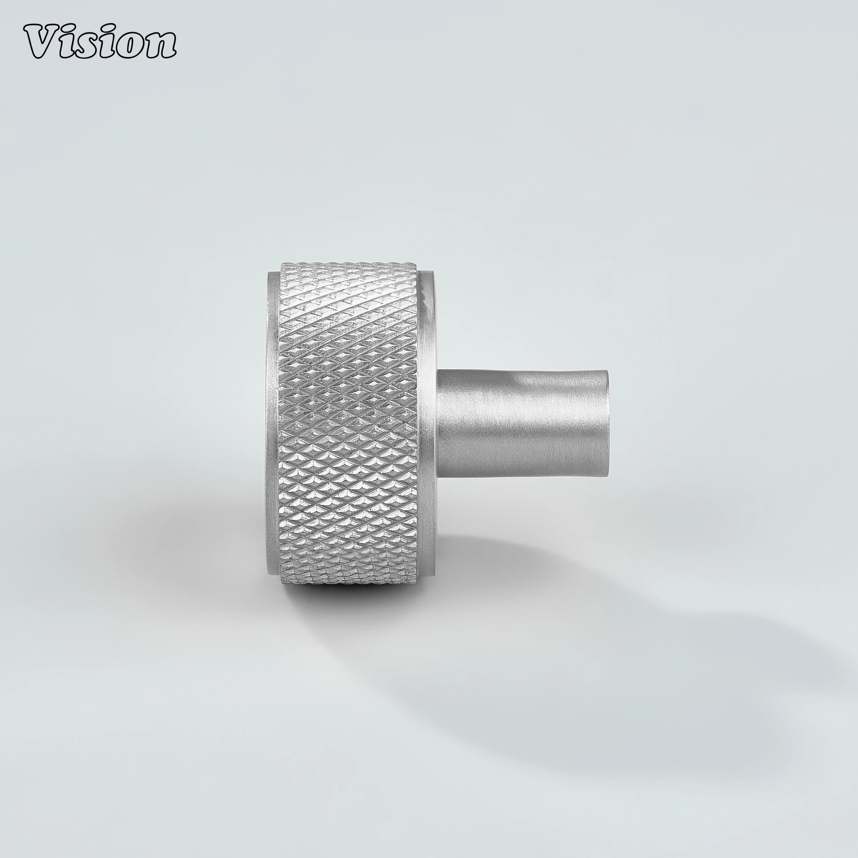 Silver brass round knob with ergonomic knurled grip for dresser drawers