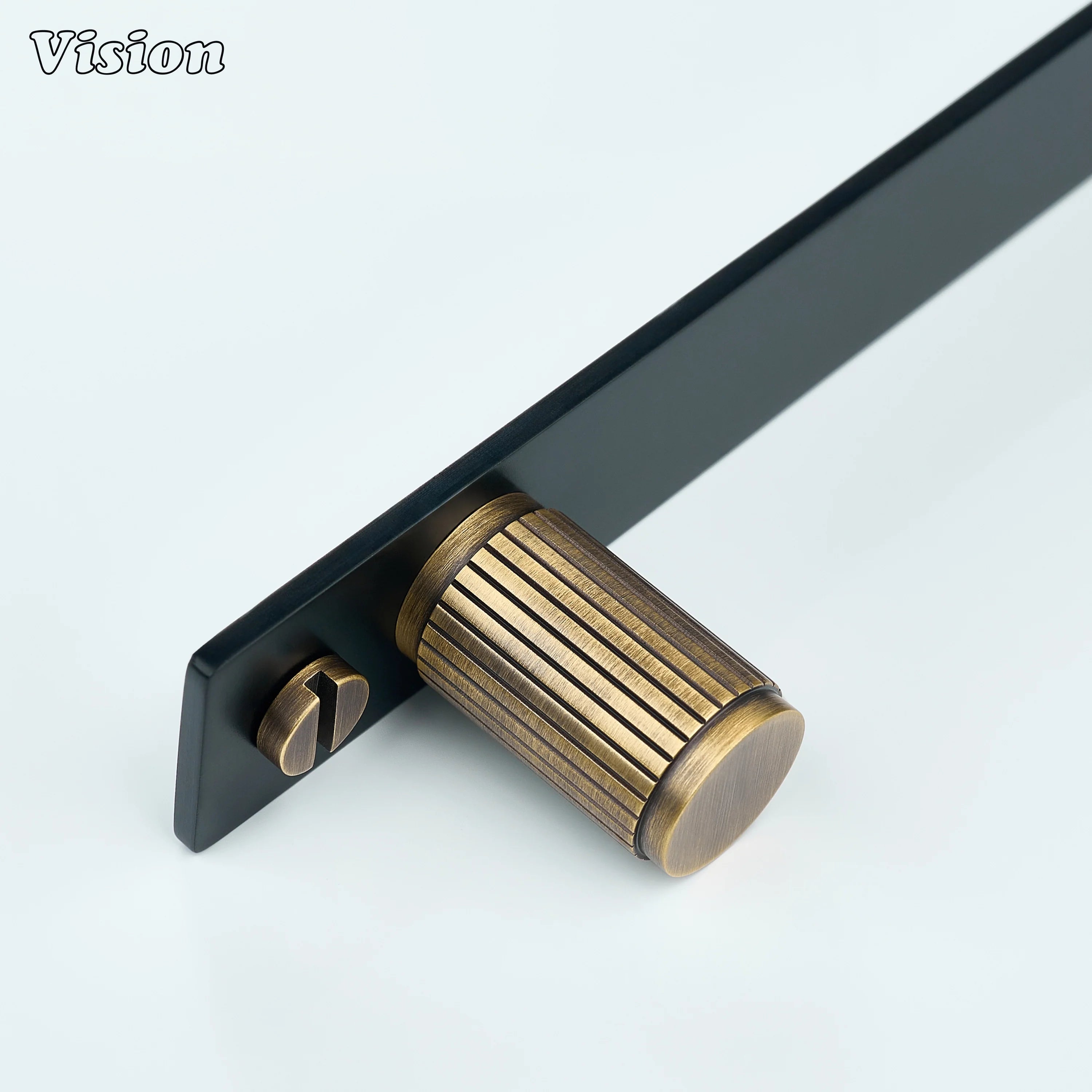 Antique Bronze and Black finish linear knurled cabinet knob with solid brass backplate for kitchen drawers