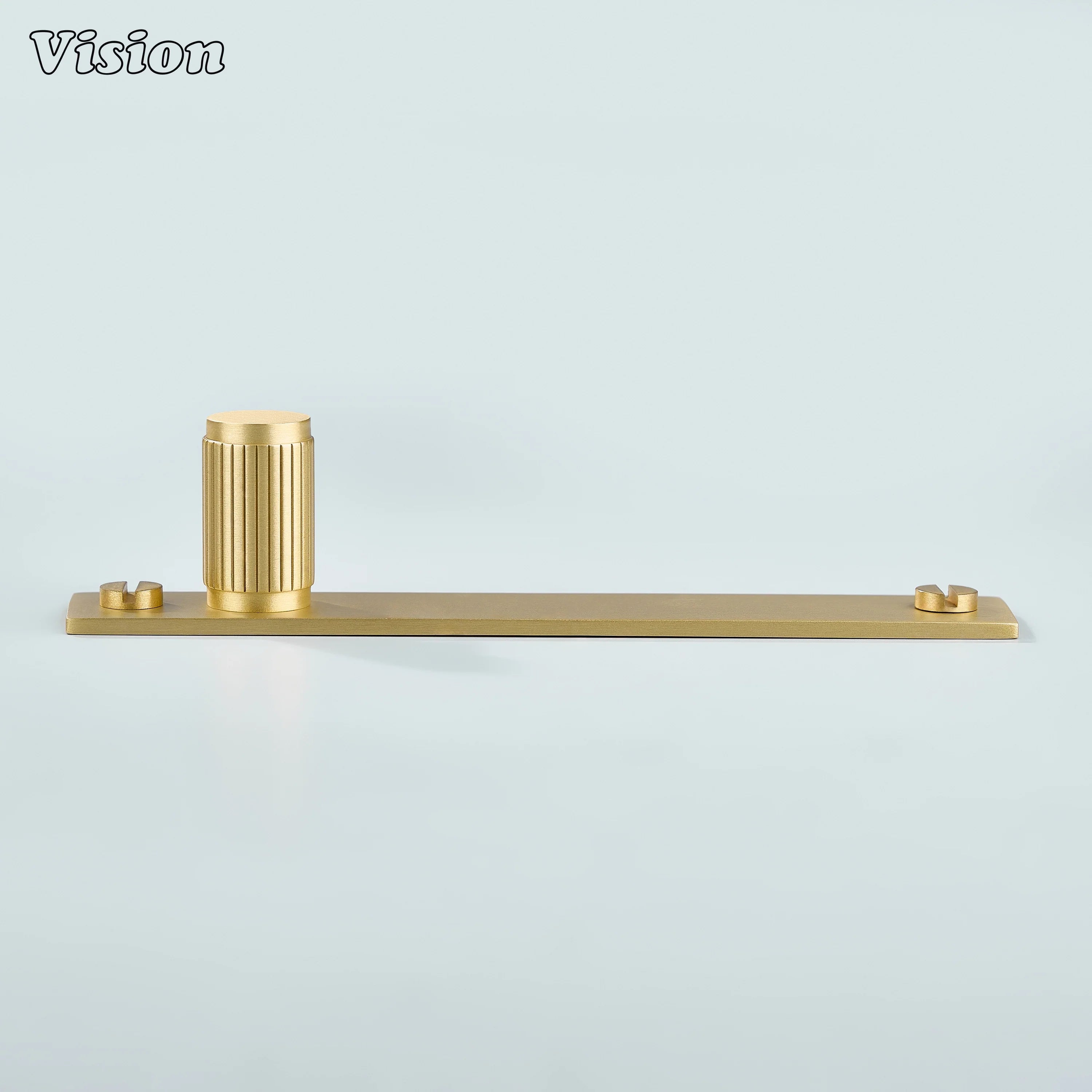 Gold finish linear knurled cabinet knob with solid brass backplate for kitchen drawers