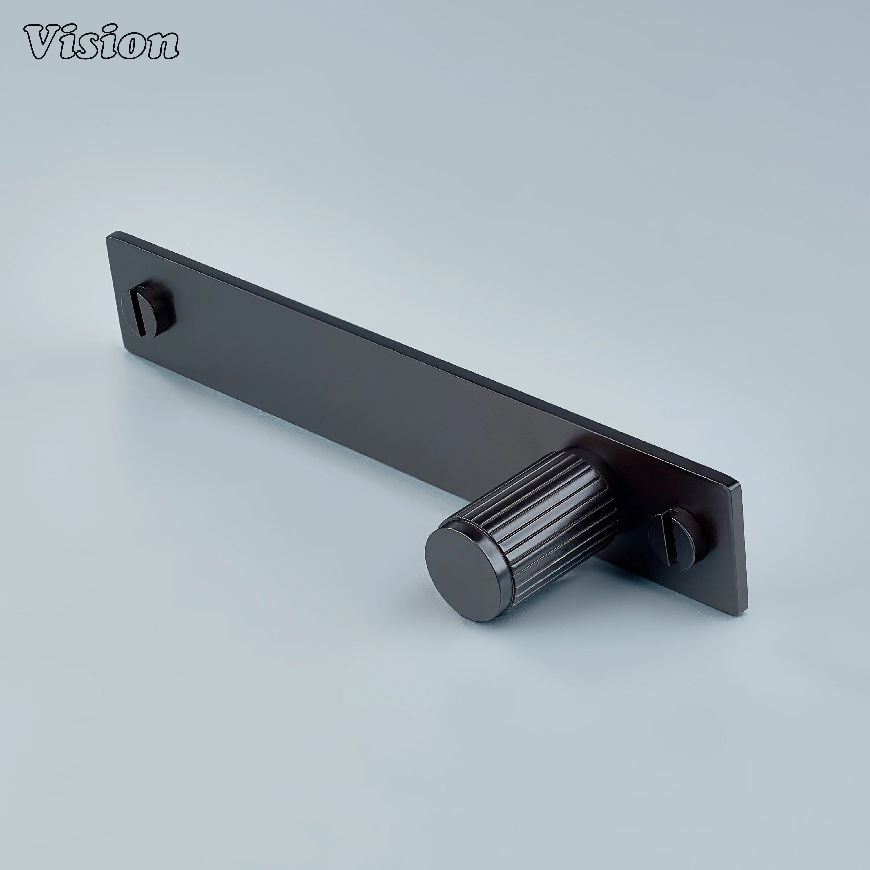 Oil Rubbed Bronze finish linear knurled cabinet knob with backplate for kitchens