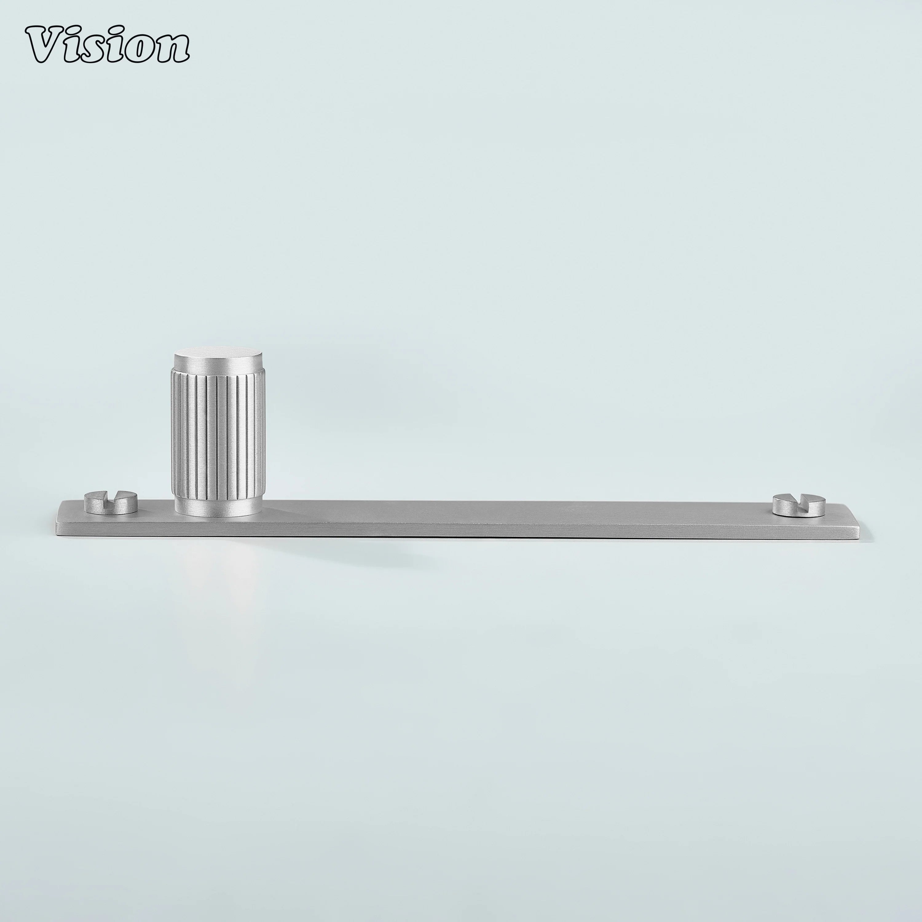 Silver finish linear knurled cabinet knob with solid brass backplate for kitchens