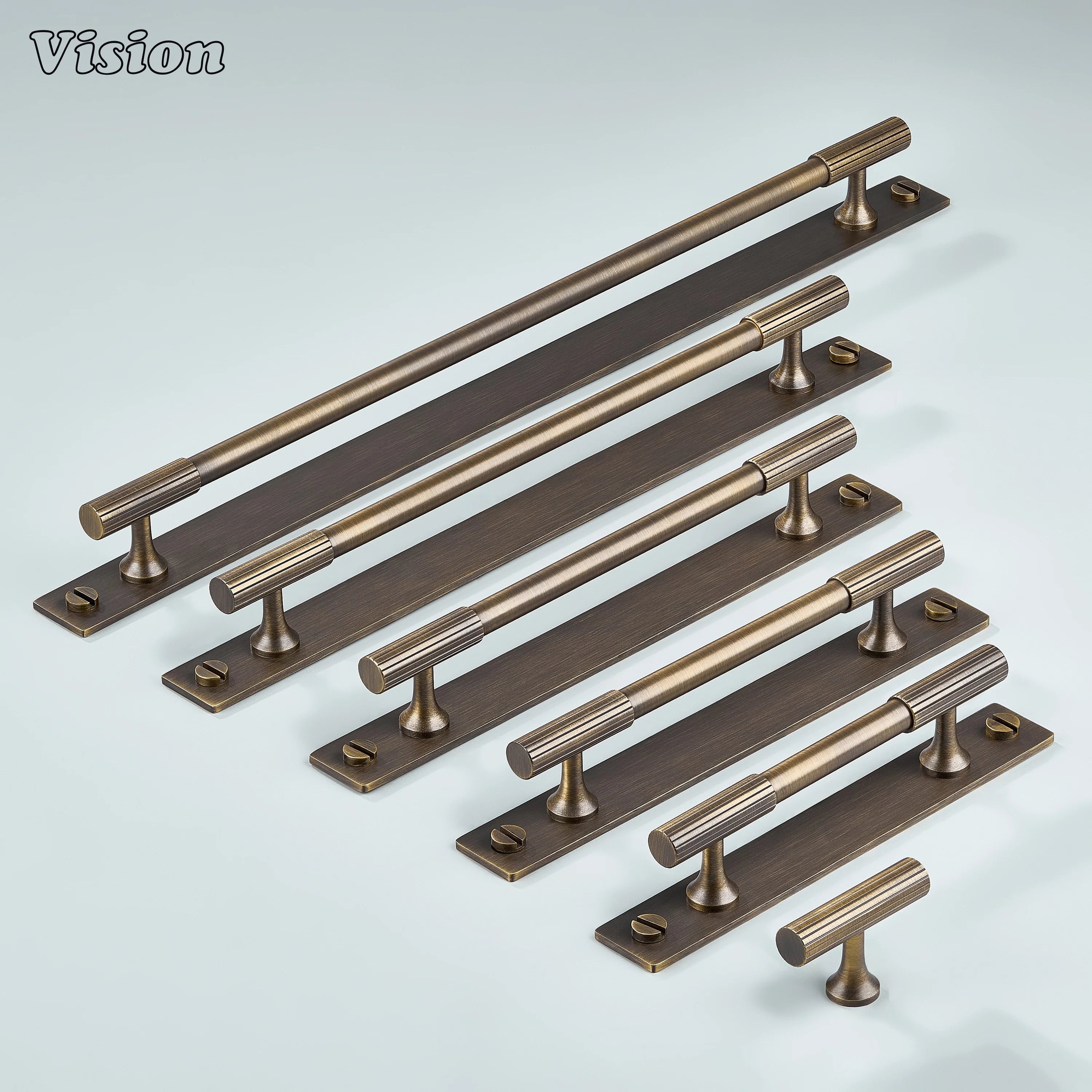 Linear knurled Antique Bronze cabinet handle with bar profile for wardrobe doors
