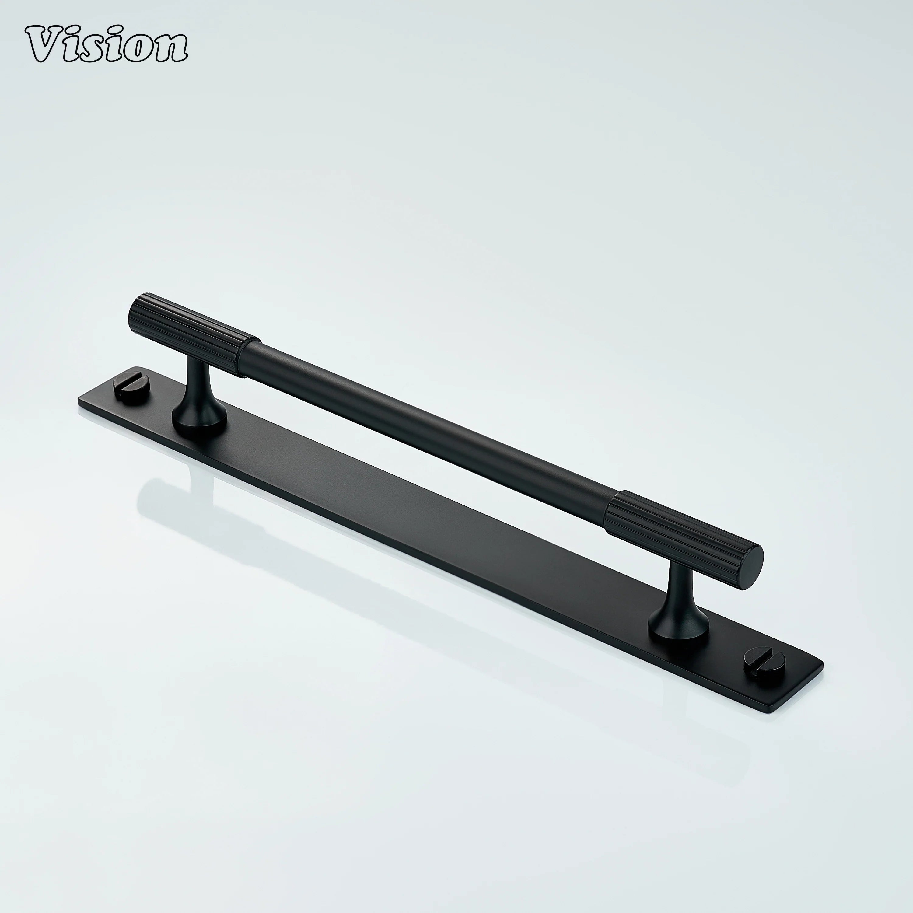 Black linear knurled cabinet handle with bar grip for cupboards