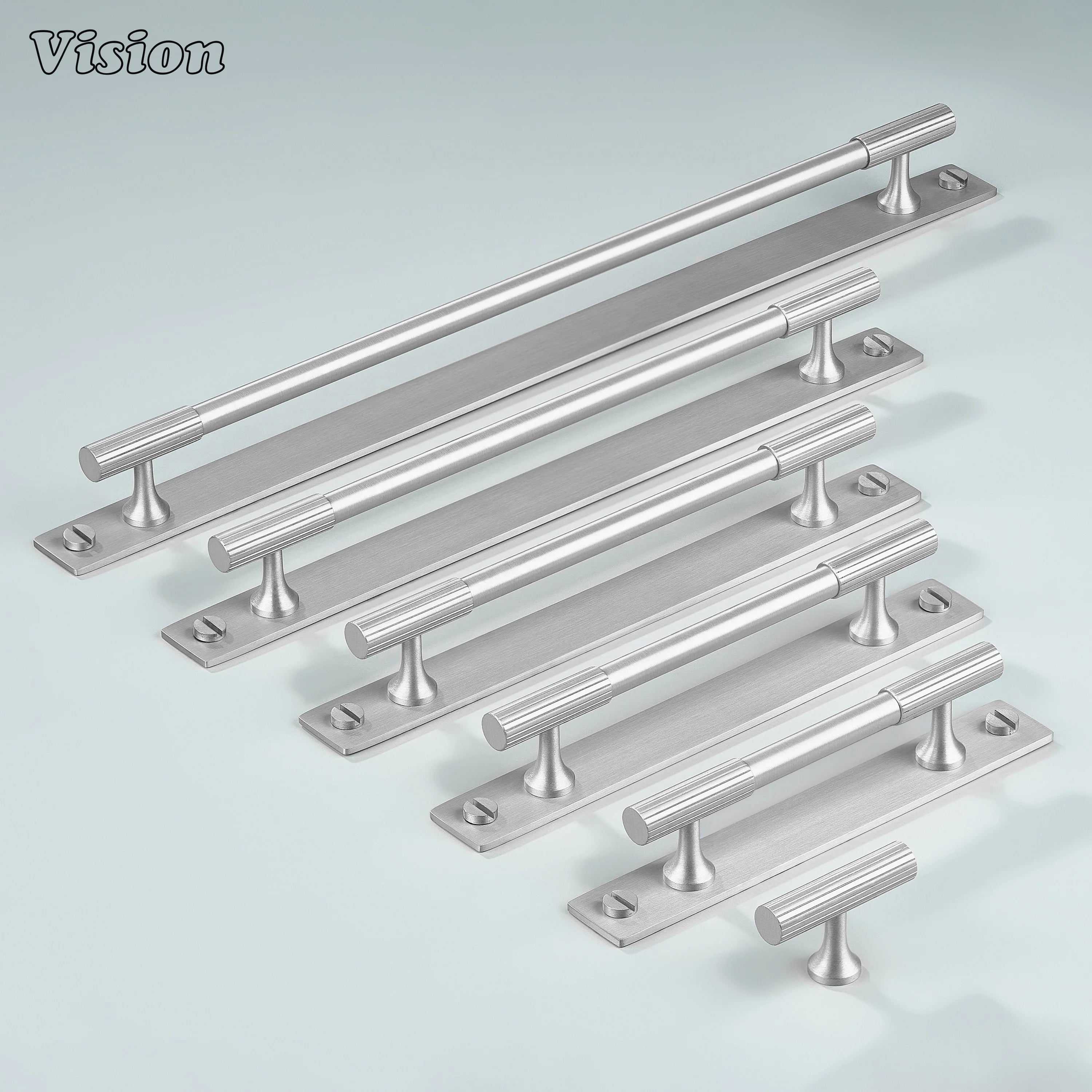Linear knurled Silver cabinet handle with bar profile for wardrobe doors