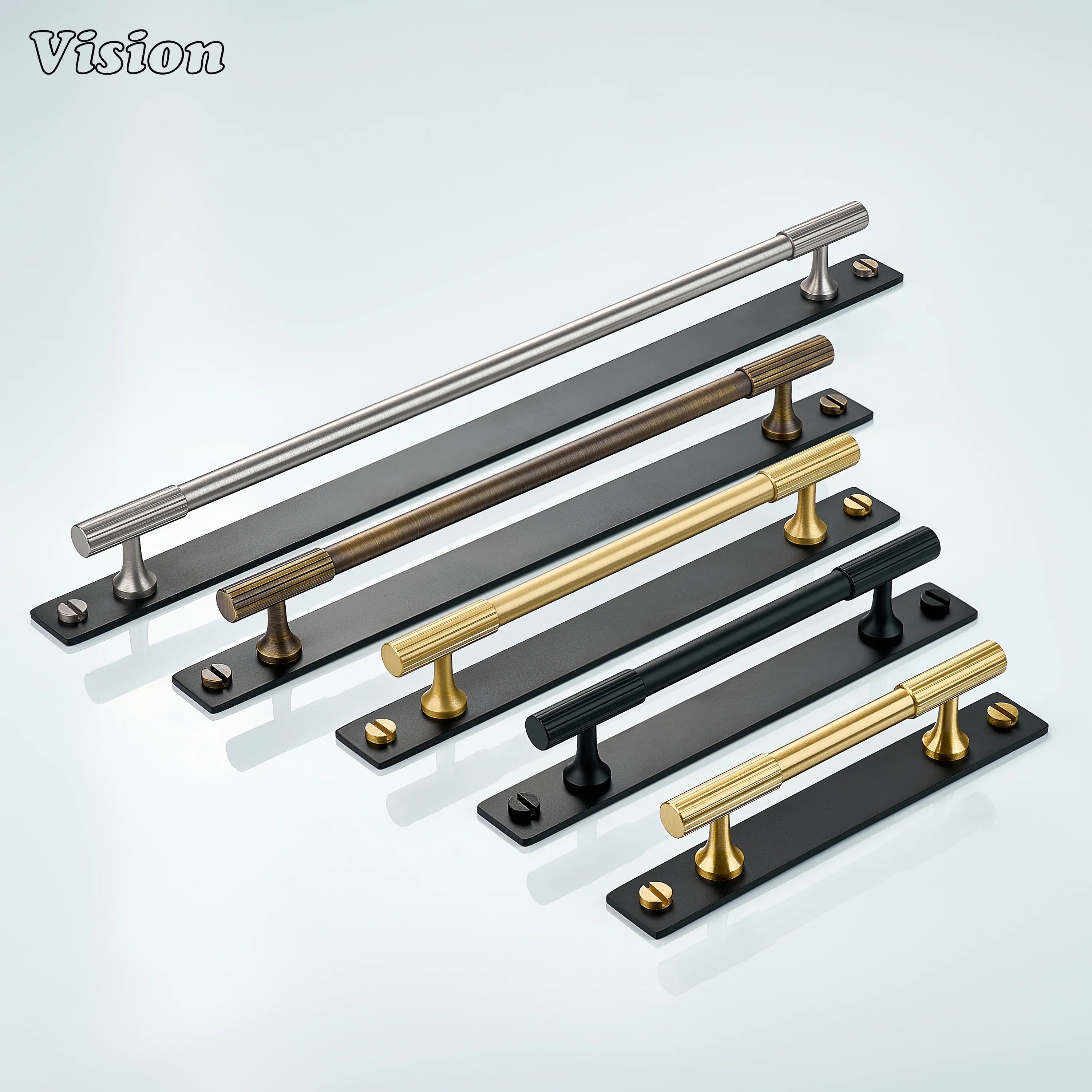 Linear knurled Silver and Black cabinet handle for wardrobe doors