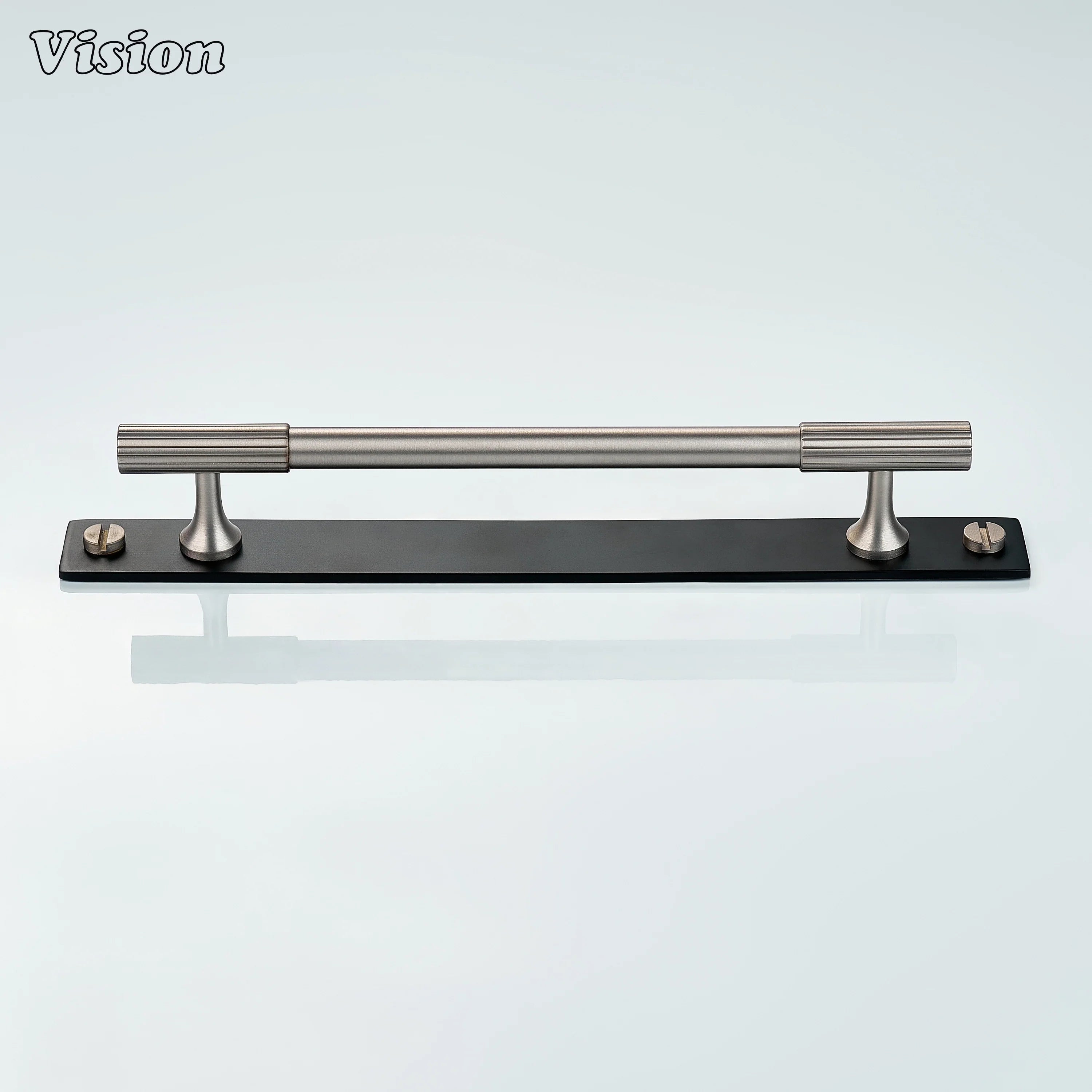 Brass Silver and Black cabinet handle with linear detailing for furniture